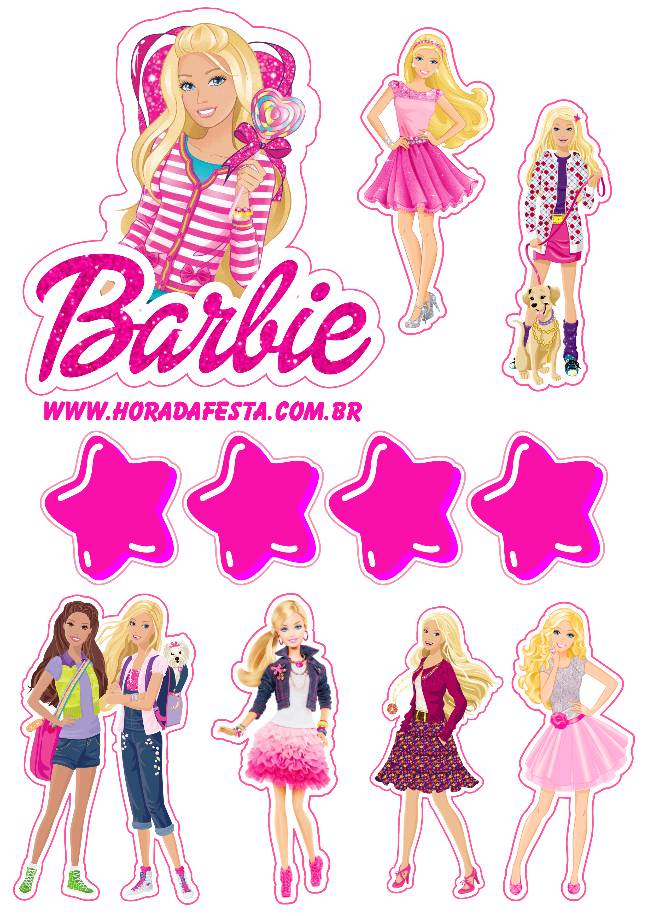 Barbie adolescente fashion moda festa de aniversário decoração topo de bolo pronto para png