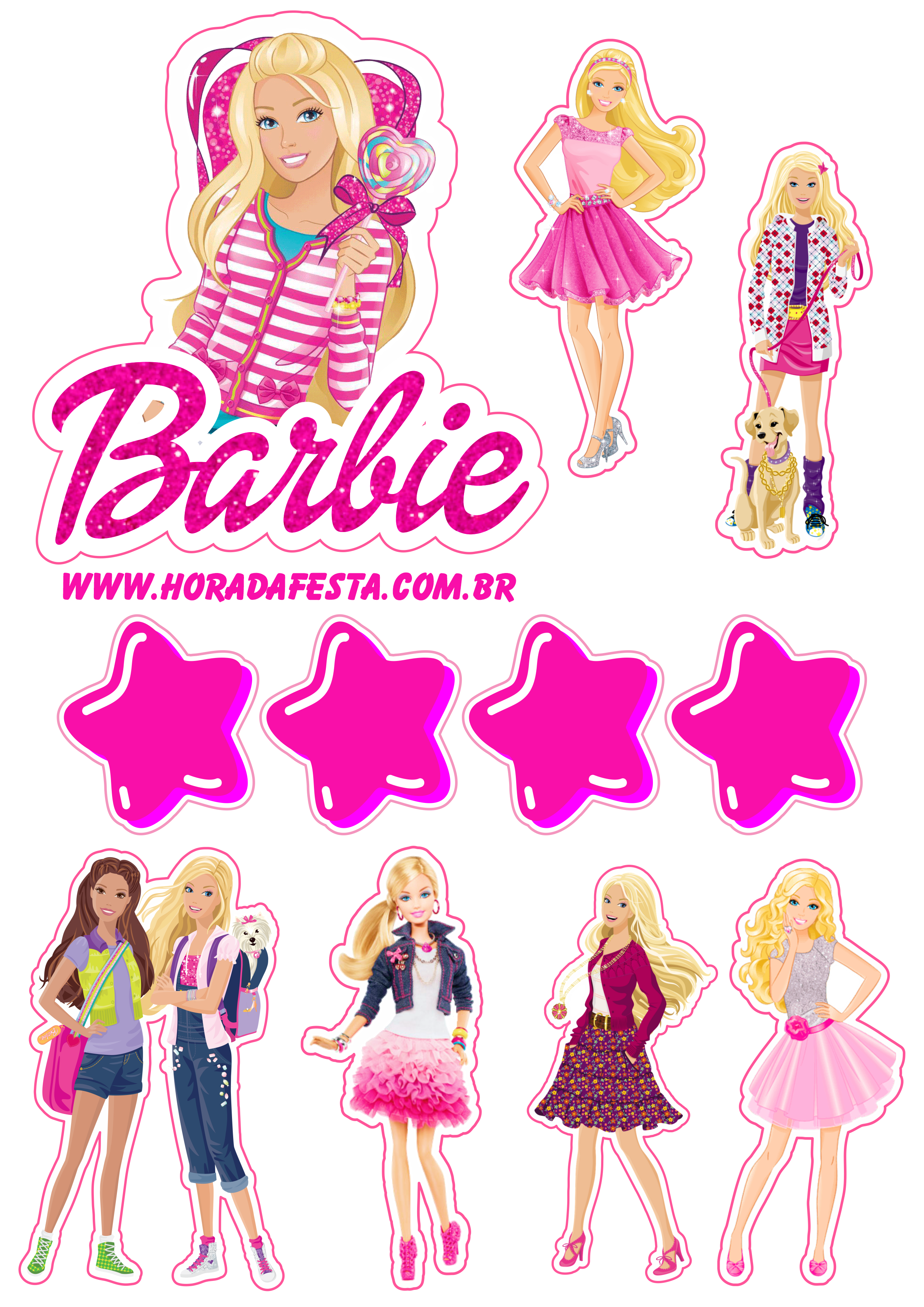 Topo de Bolo Barbie Adolescente (Topper Personalizado) Decoração Festa