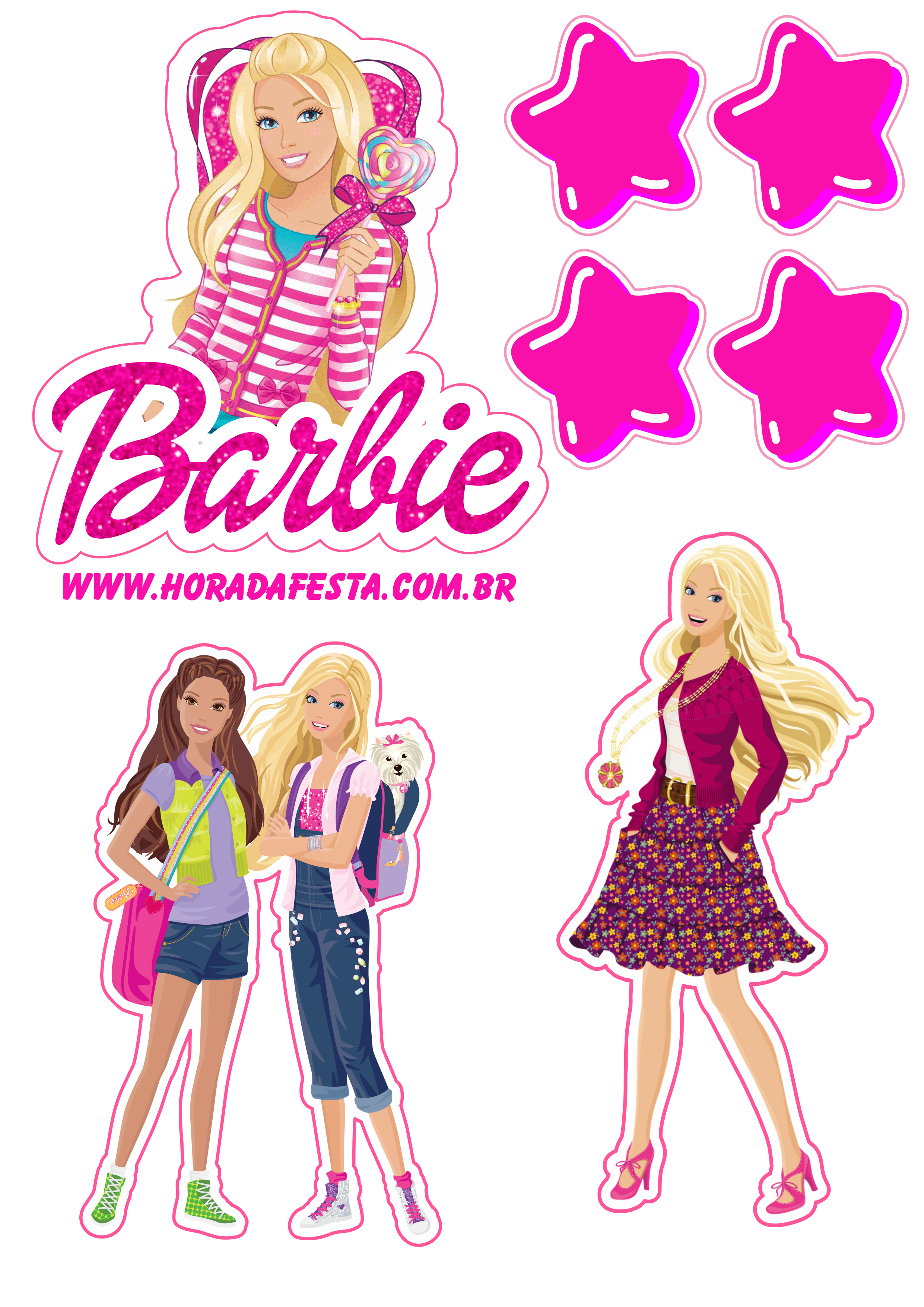 Barbie adolescente fashion moda festa de aniversário decoração topo de bolo para baixar imagem com contorno png