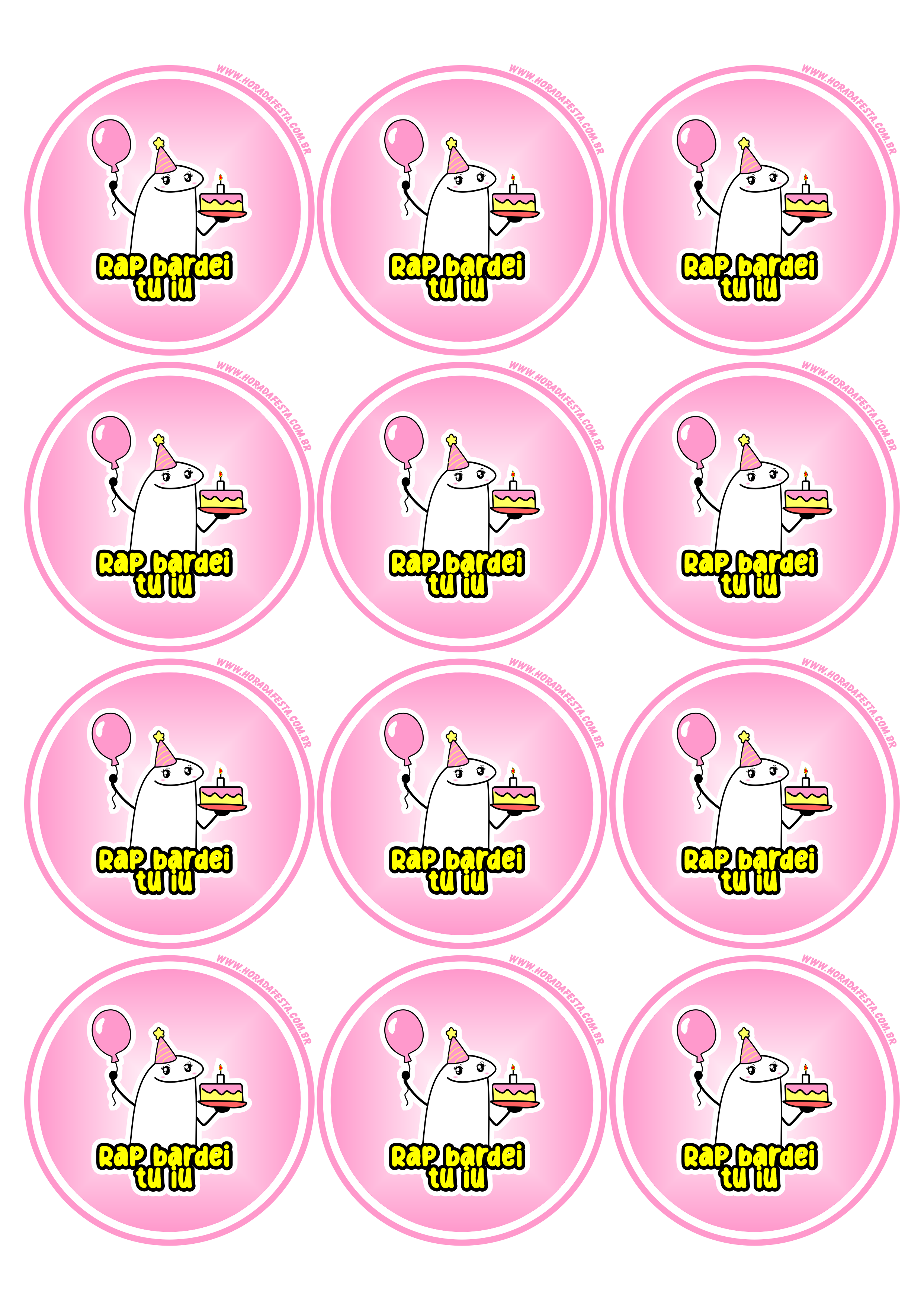 Rap bardei tu iu frases engraçadas aniversário flork of cows adesivo tag sticker rosa redondo 12 imagens png