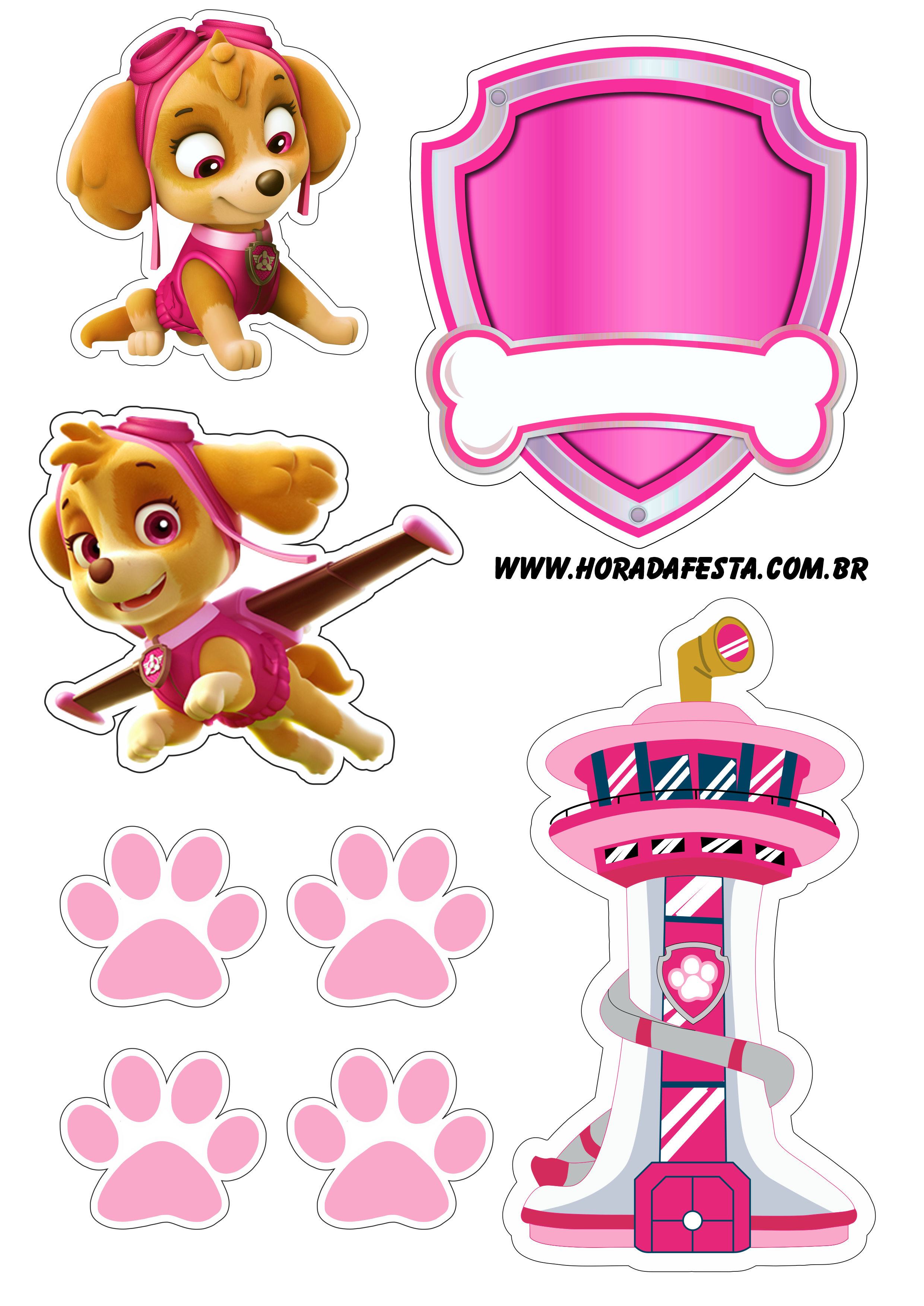 Patrulha canina paw patrol Skye topo de bolo decoração de aniversário infantil rosa festa personalizada png