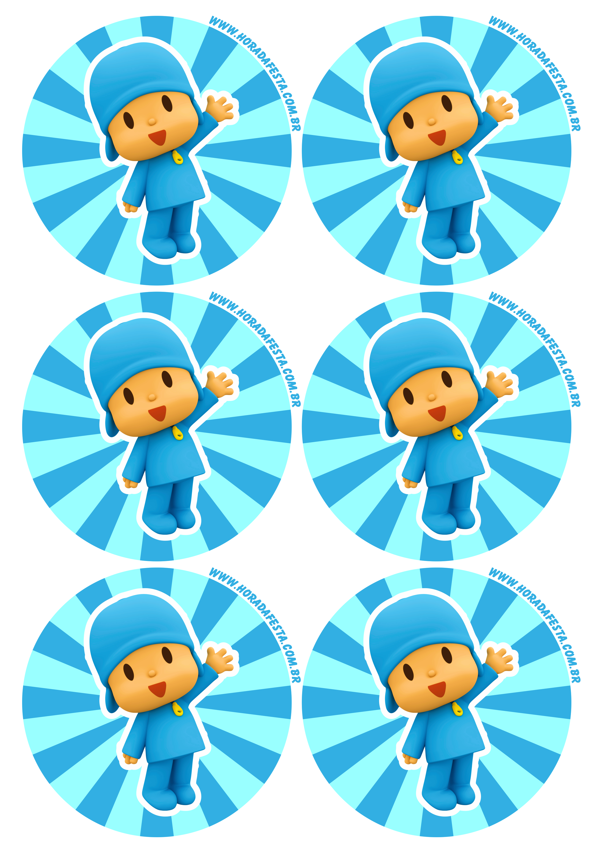 Pocoyo animação infantil youtube adesivo redondo tag sticker decoração de festa de aniversário 6 imagens png