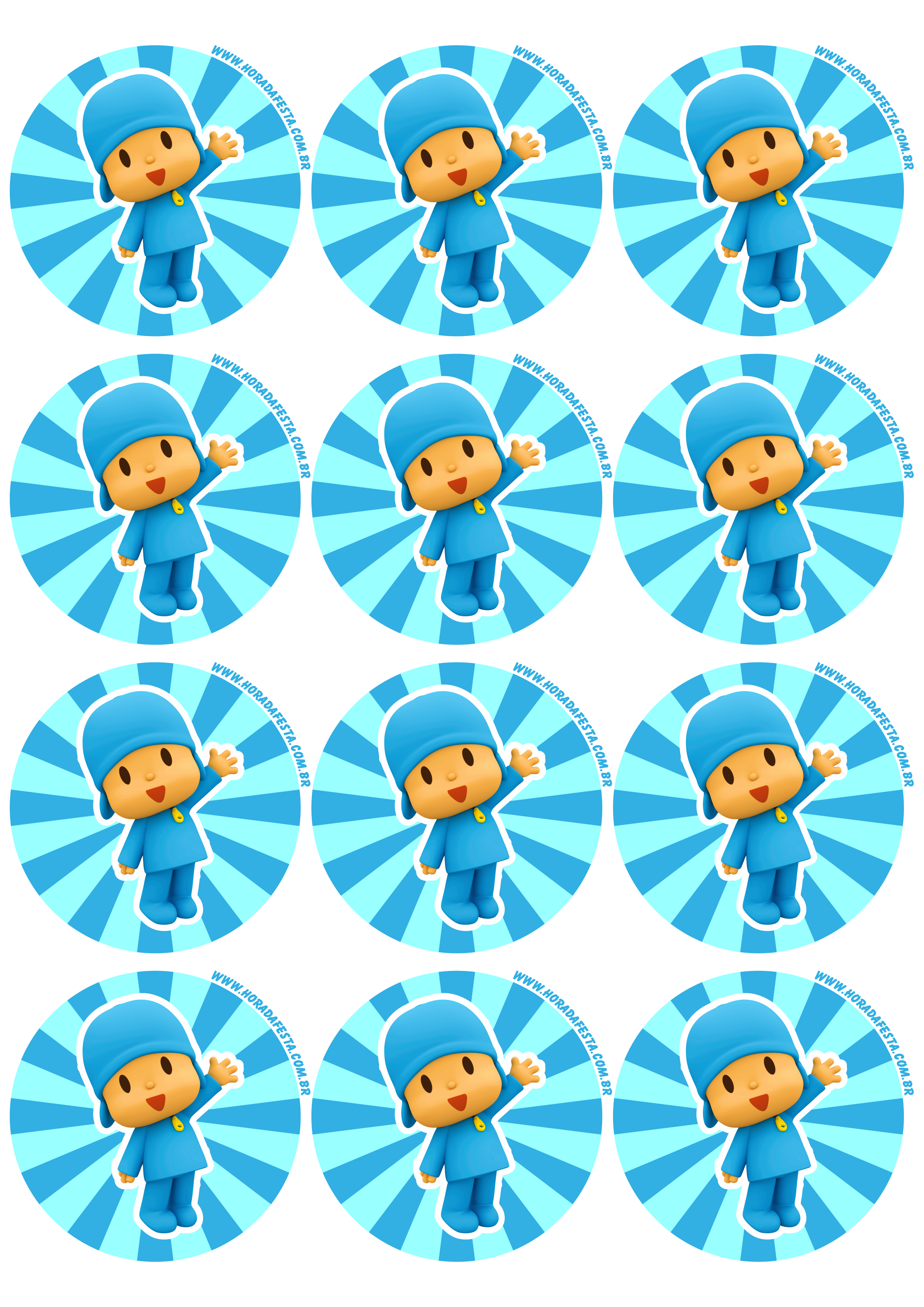 Pocoyo animação infantil youtube adesivo redondo tag sticker decoração de festa de aniversário 12 imagens png