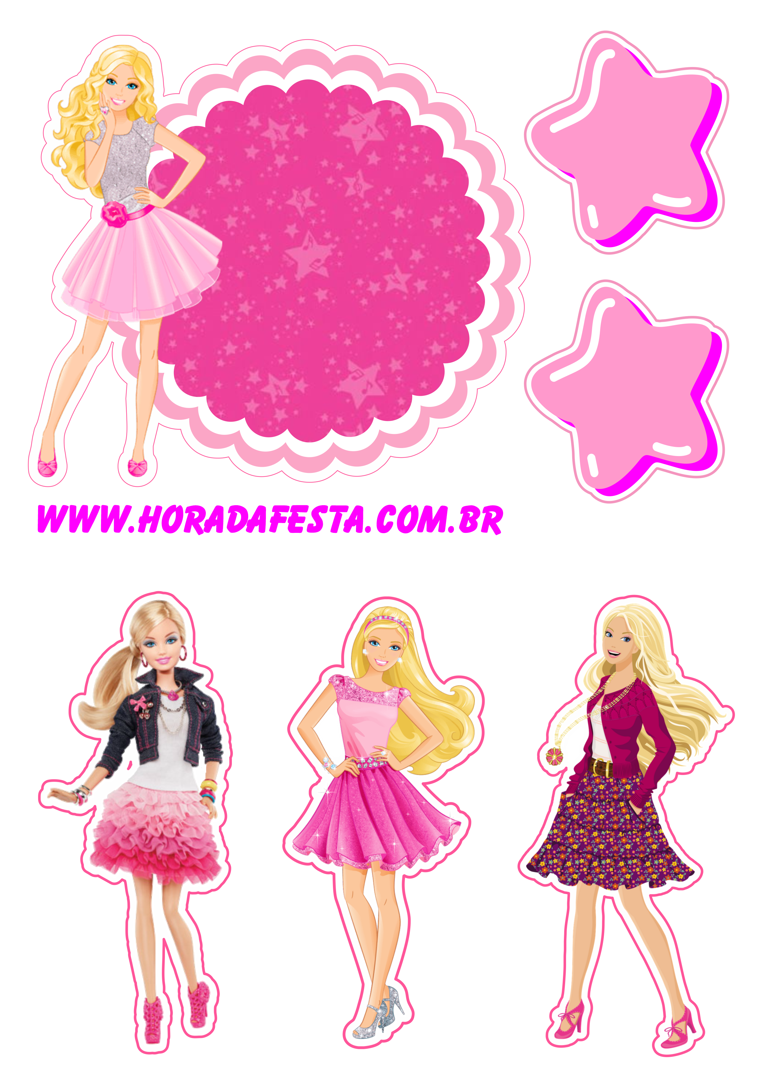 Barbie festa de aniversário decoração topo de bolo pronto para imprimir design png