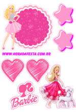 Boneca Barbie princesa topo de bolo rosa brilhante estrelas e