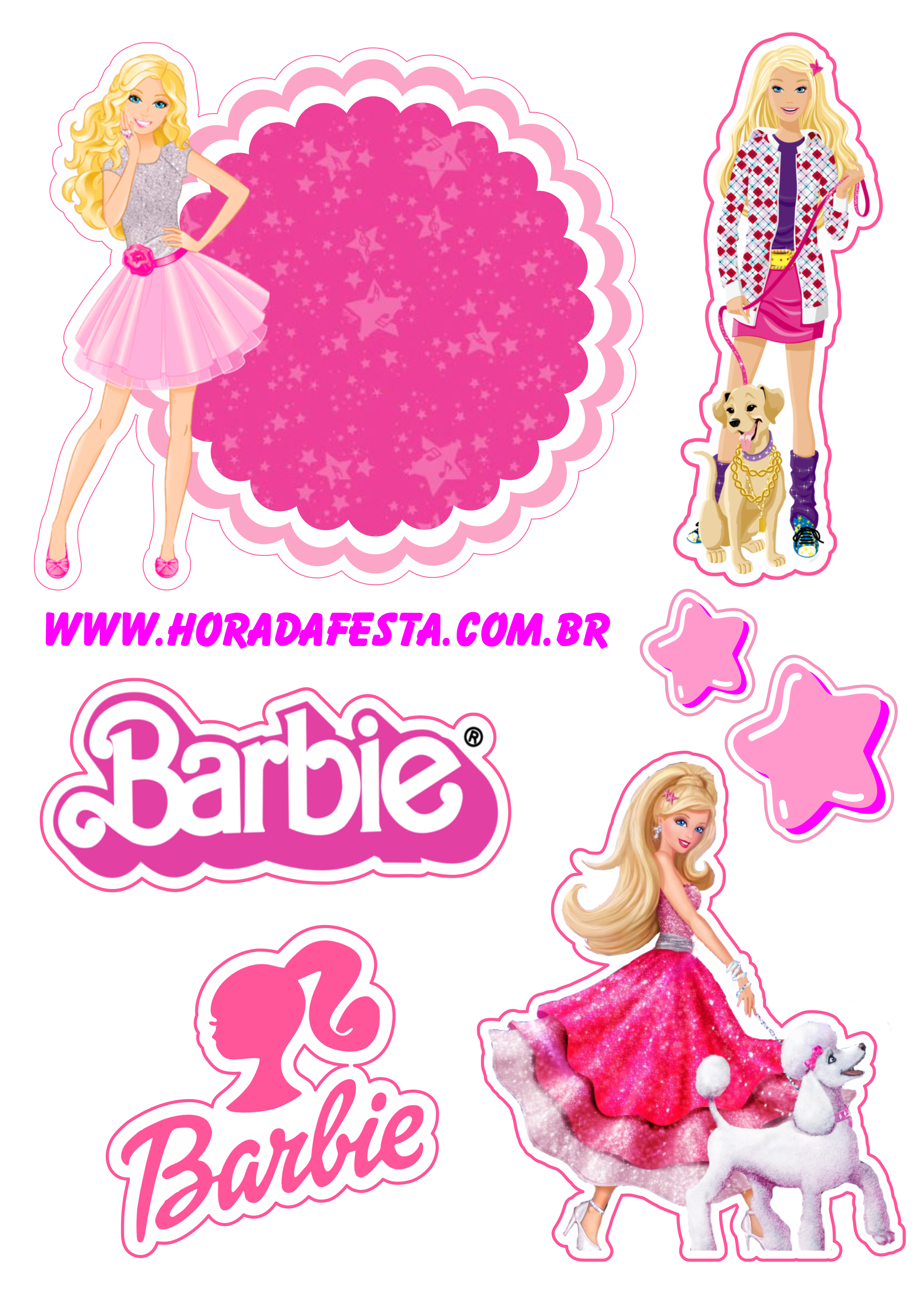 Barbie fashion festa de aniversário decoração topo de bolo rosa pink papelaria criativa png