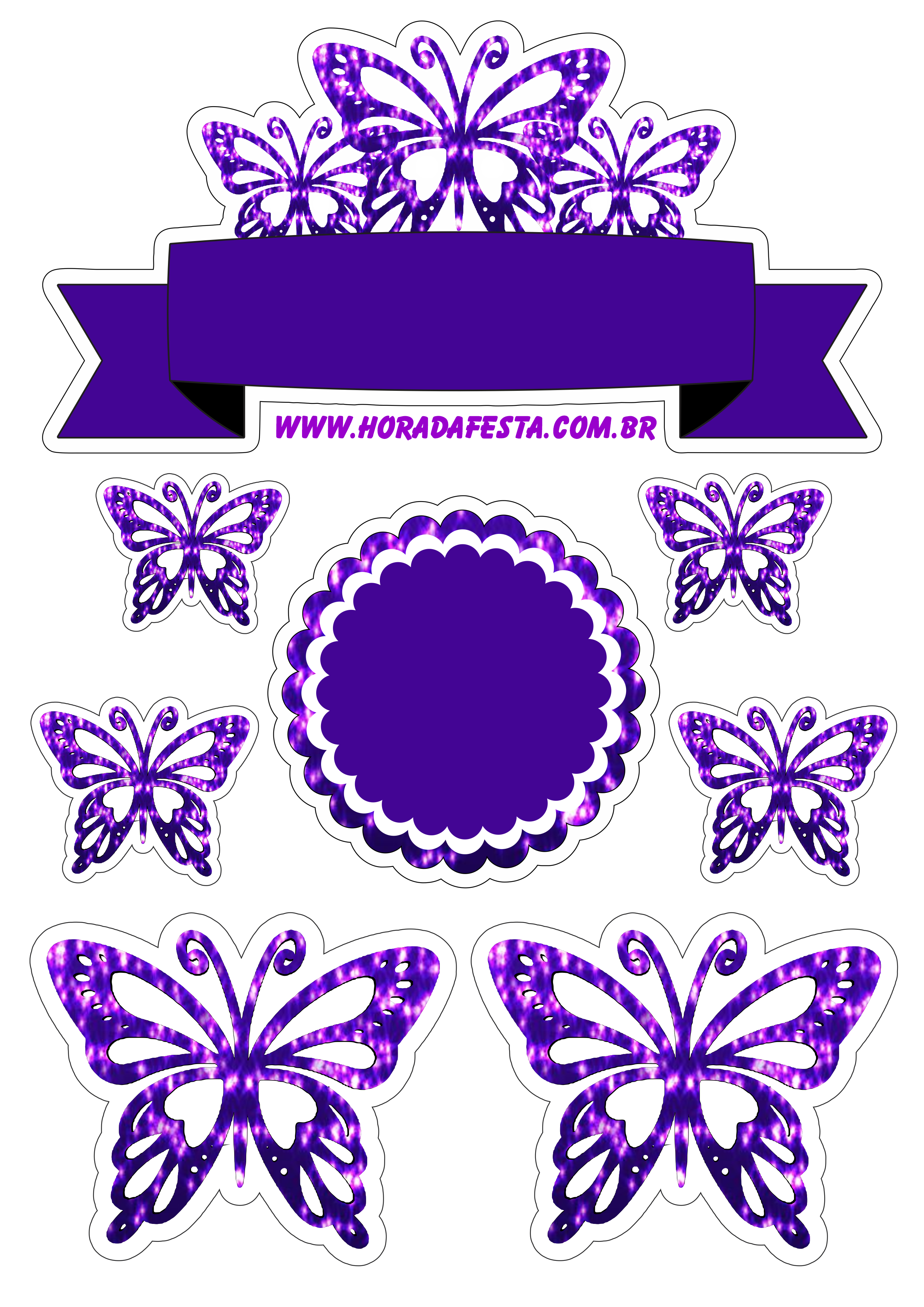 Topo de bolo para baixar borboletas brilhantes lilás design png
