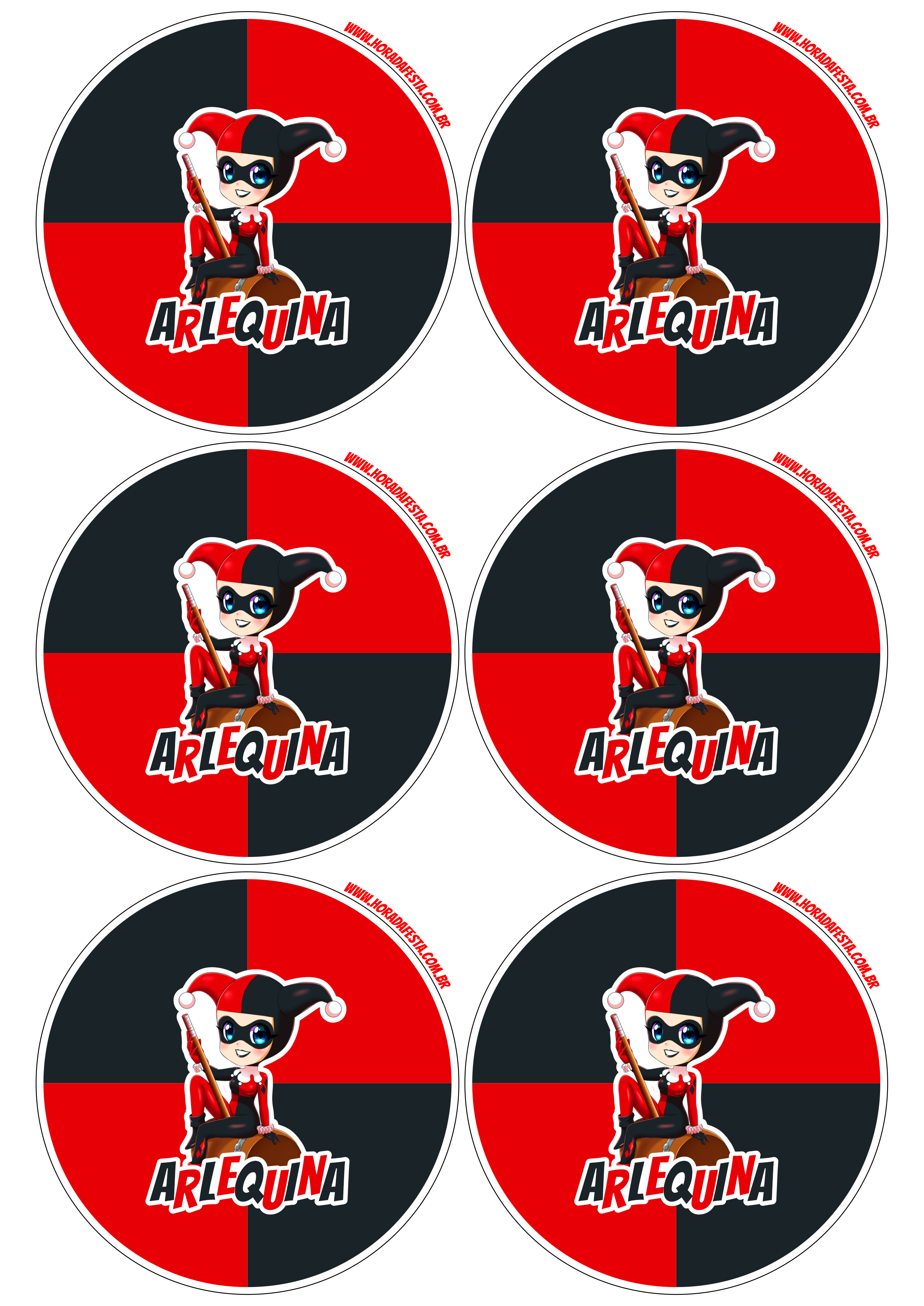 Arlequina Harley Quinn adesivo tag sticker redondo decoração de festa de aniversário 6 imagens png