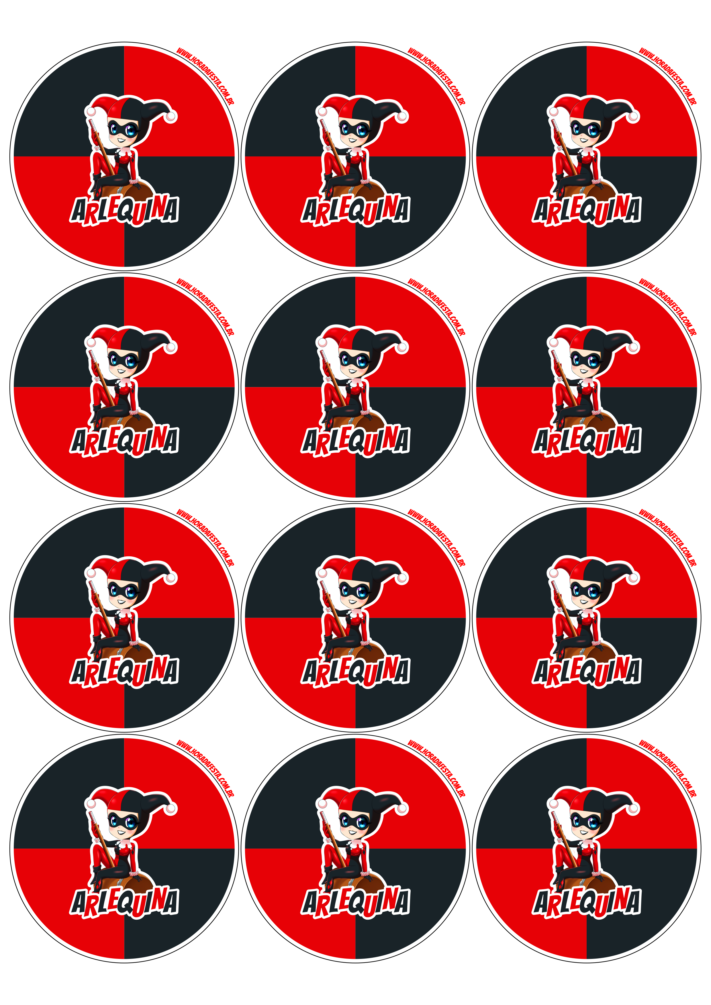 Arlequina Harley Quinn adesivo tag sticker redondo decoração de festa de aniversário 12 imagens png