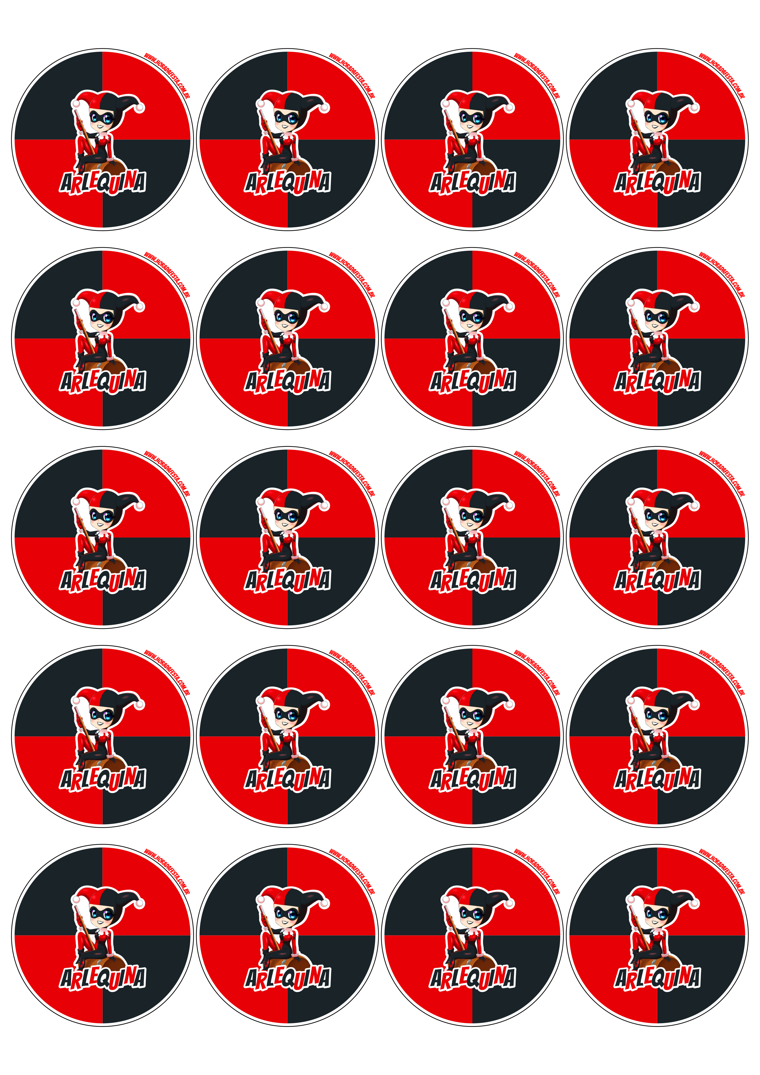 Arlequina Harley Quinn adesivo tag sticker redondo decoração de festa de aniversário 20 imagens png