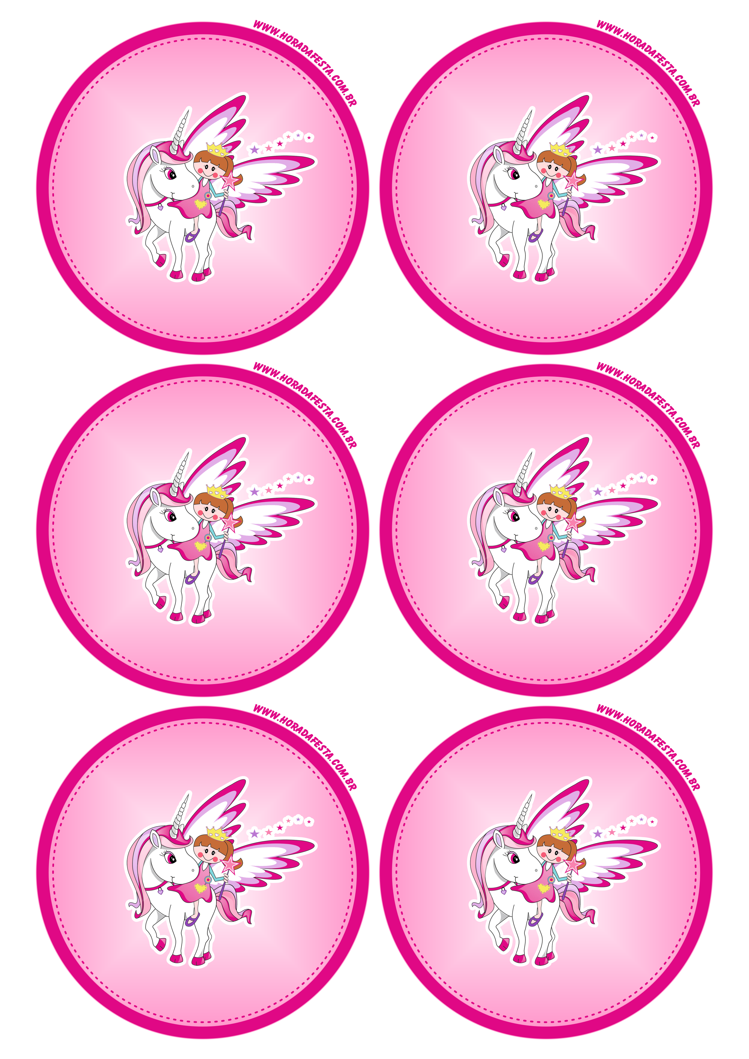 Unicórnio fofinho rosa infantil adesivo tag sticker redondo 6 imagens png