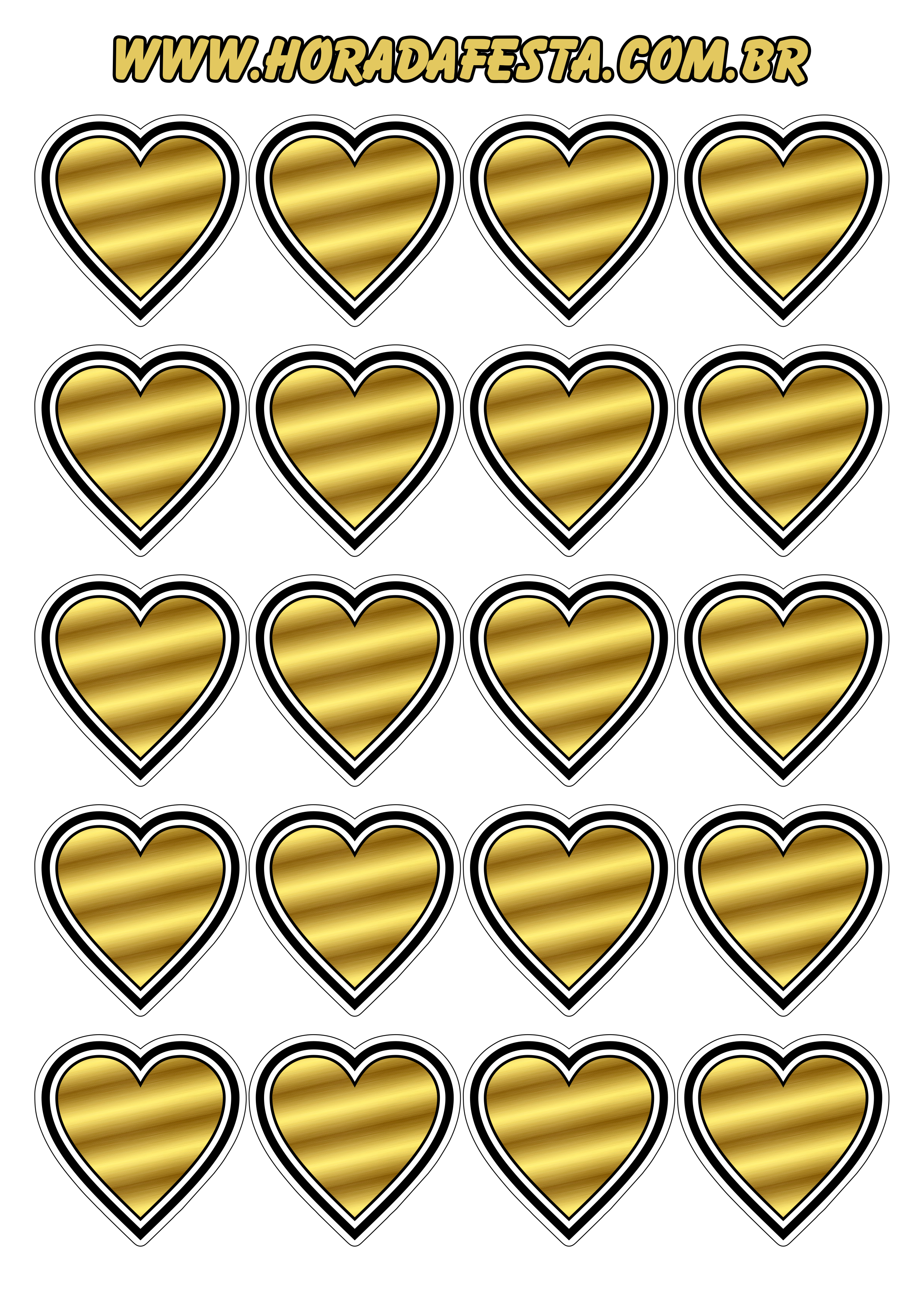Coração dourado com contorno adesivo tag sticker decoração de festas temáticas 20 imagens png