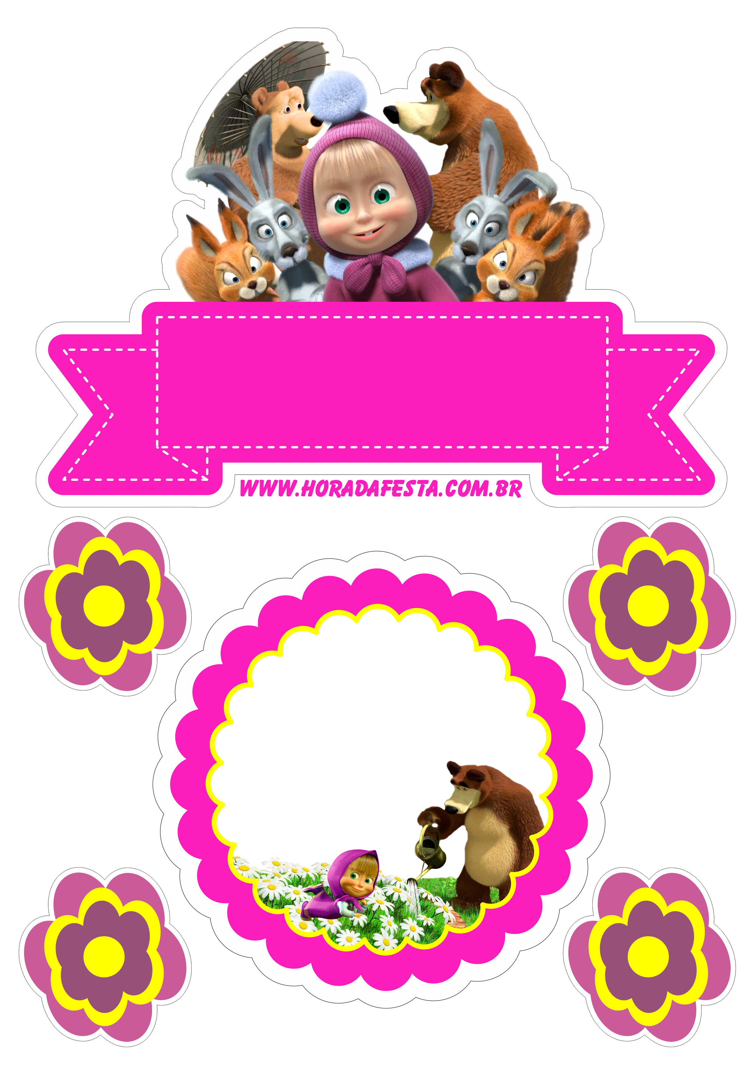 Topo de bolo para imprimir Masha e o urso desenho infantil festa de aniversário png