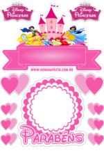 Topo de bolo Decoração Princesas Disney topper completo - Rivfestas itens  para Decoração de festas