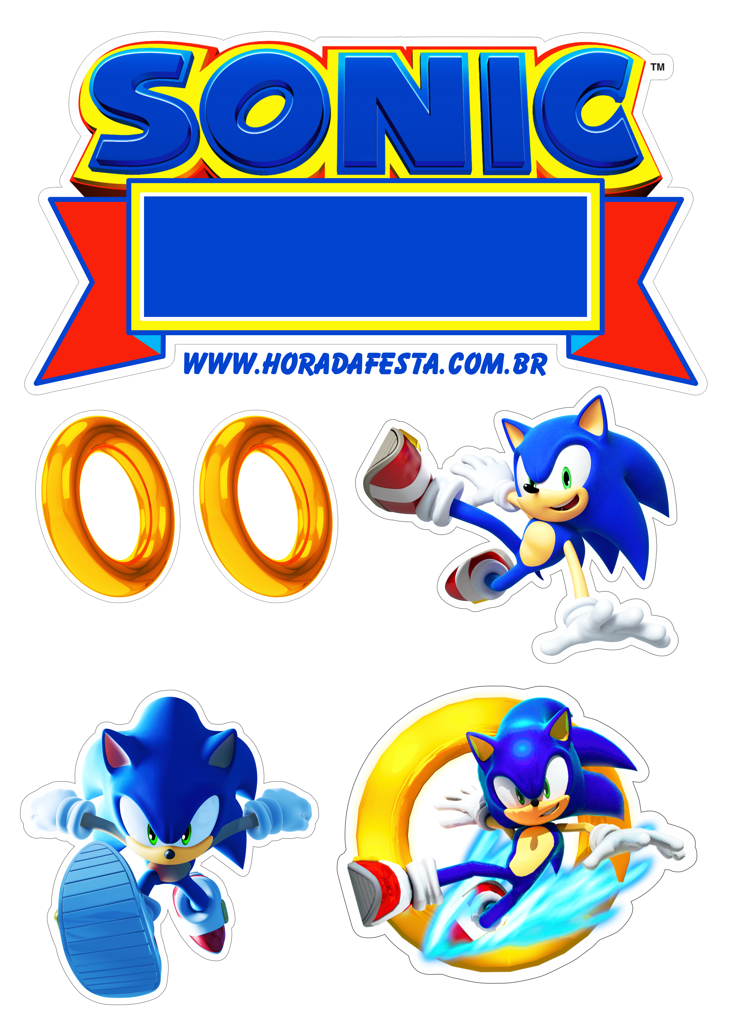 Topo de Bolo Sonic para imprimir totalmente grátis