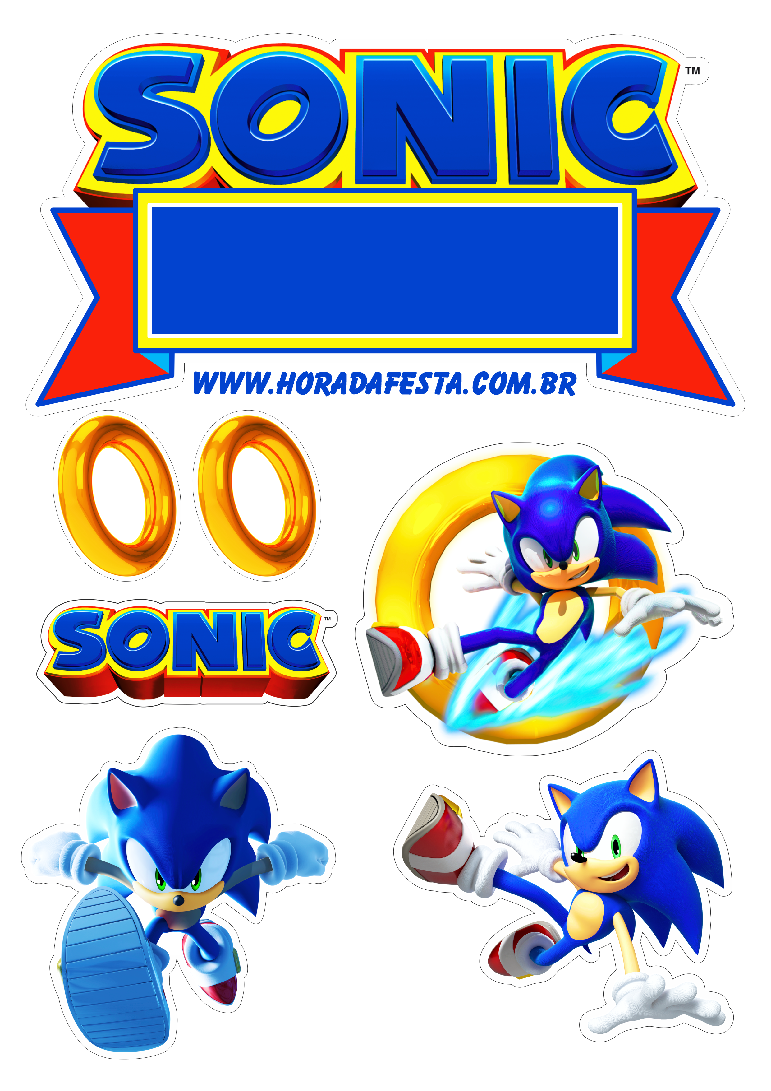 Topper de bolo sonic para imprimir