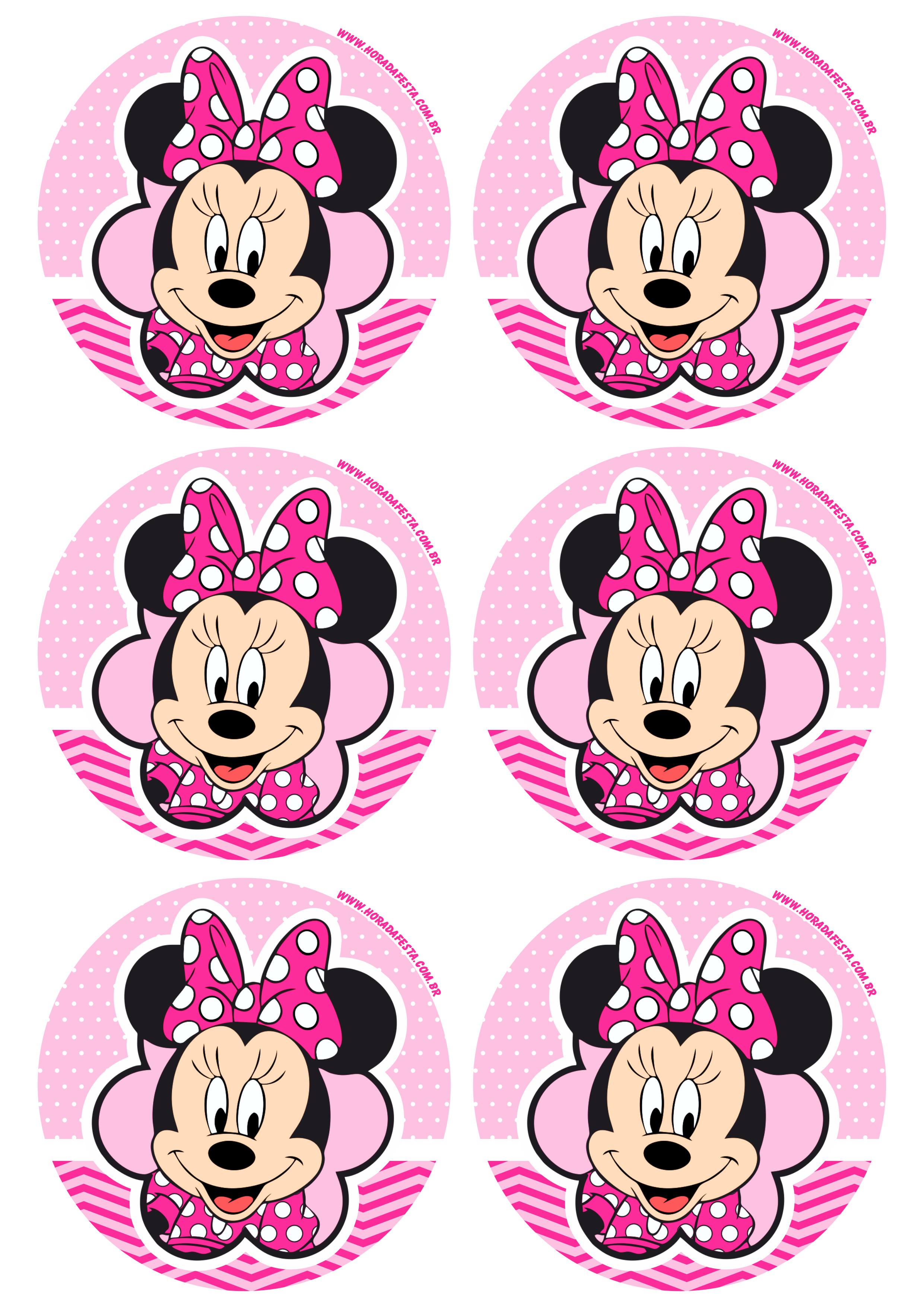 Minnie Mouse rosa imagem de decoração adesivos festa infantil para menina 6 imagens png