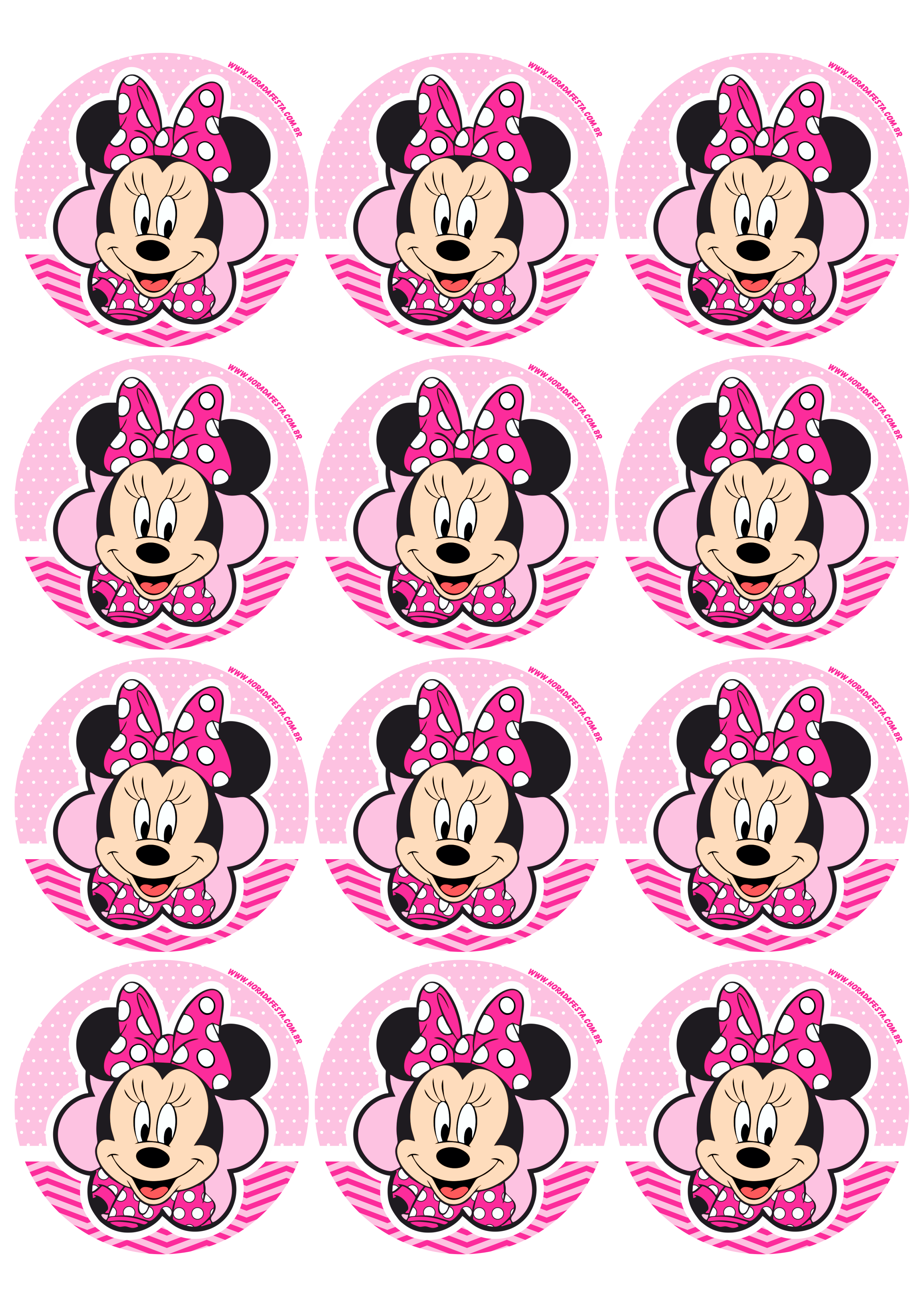 Minnie Mouse rosa imagem de decoração adesivos festa infantil para menina 12 imagens png