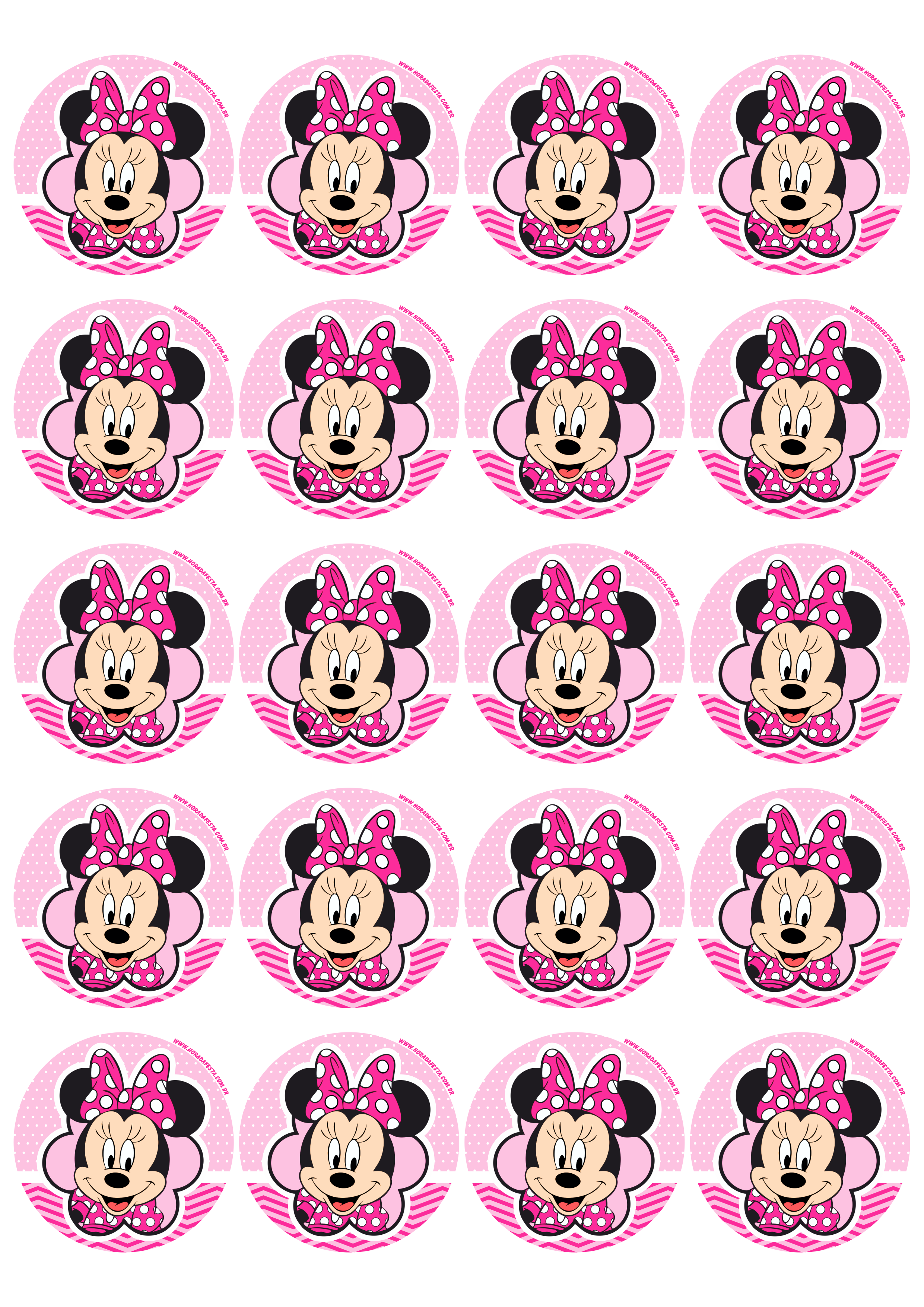 Minnie Mouse rosa imagem de decoração adesivos festa infantil para menina 20 imagens png