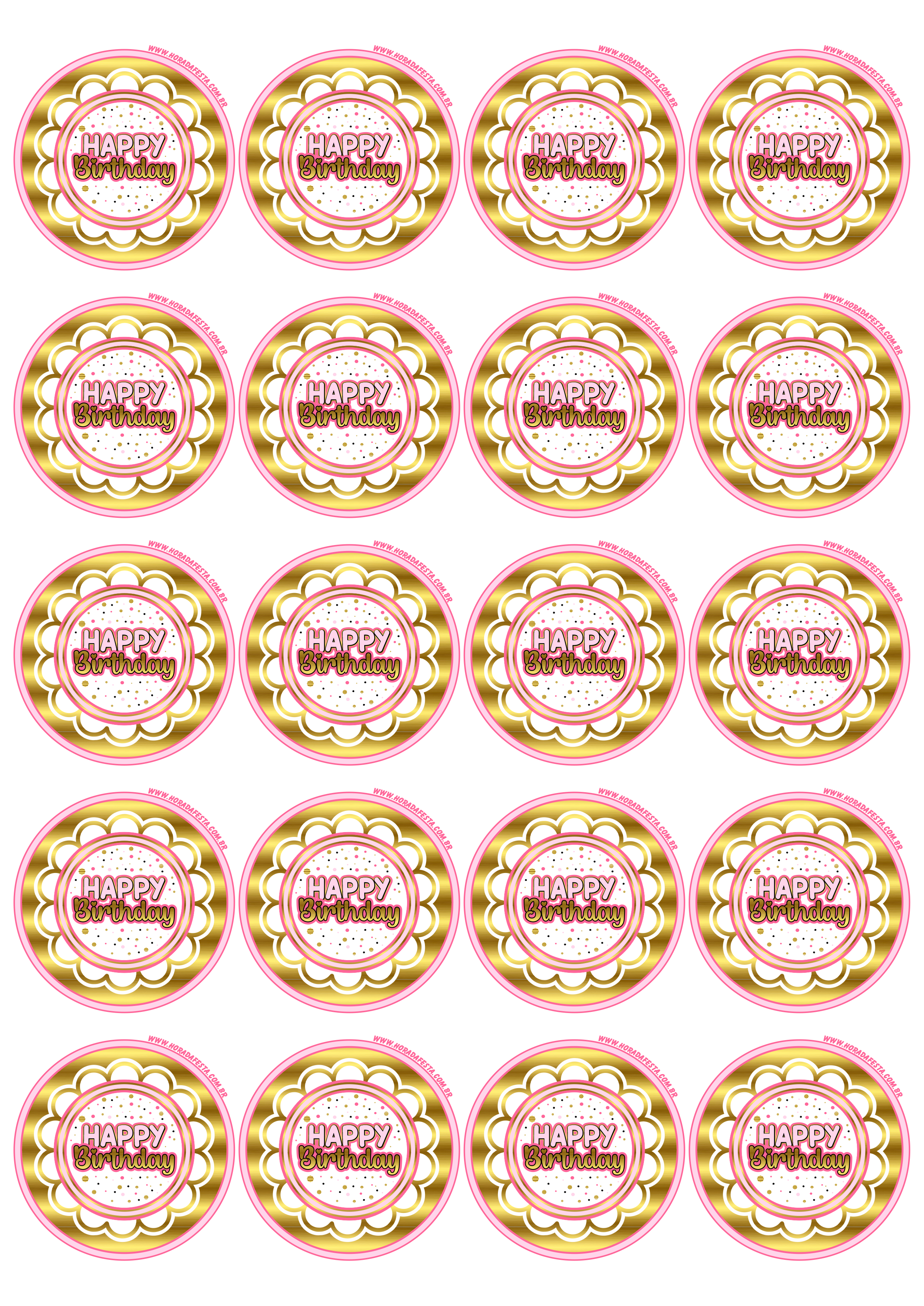 Happy Birthday adesivo tag sticker dourado com rosa decoração de festa de aniversário 20 imagens png
