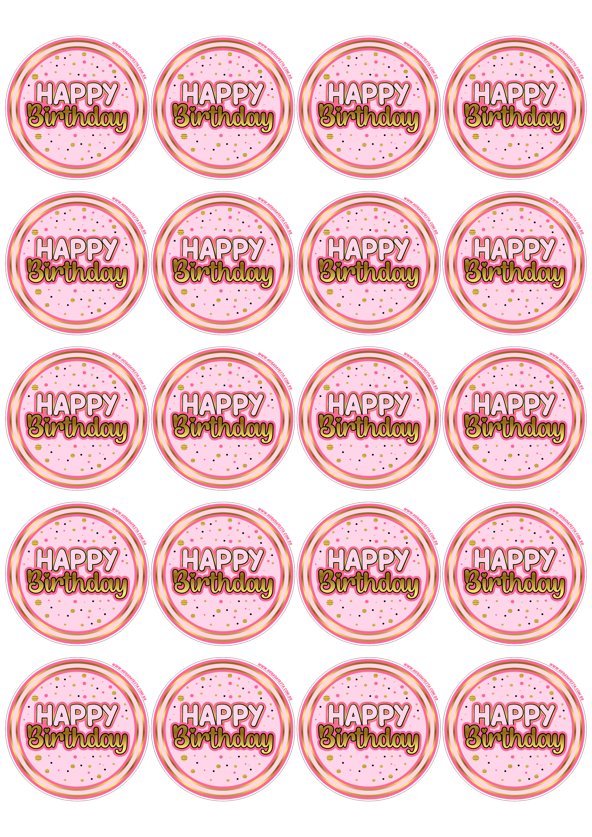 Happy Birthday adesivo tag sticker painel dourado com rosa decoração de festa de aniversário personalizados 20 imagens png