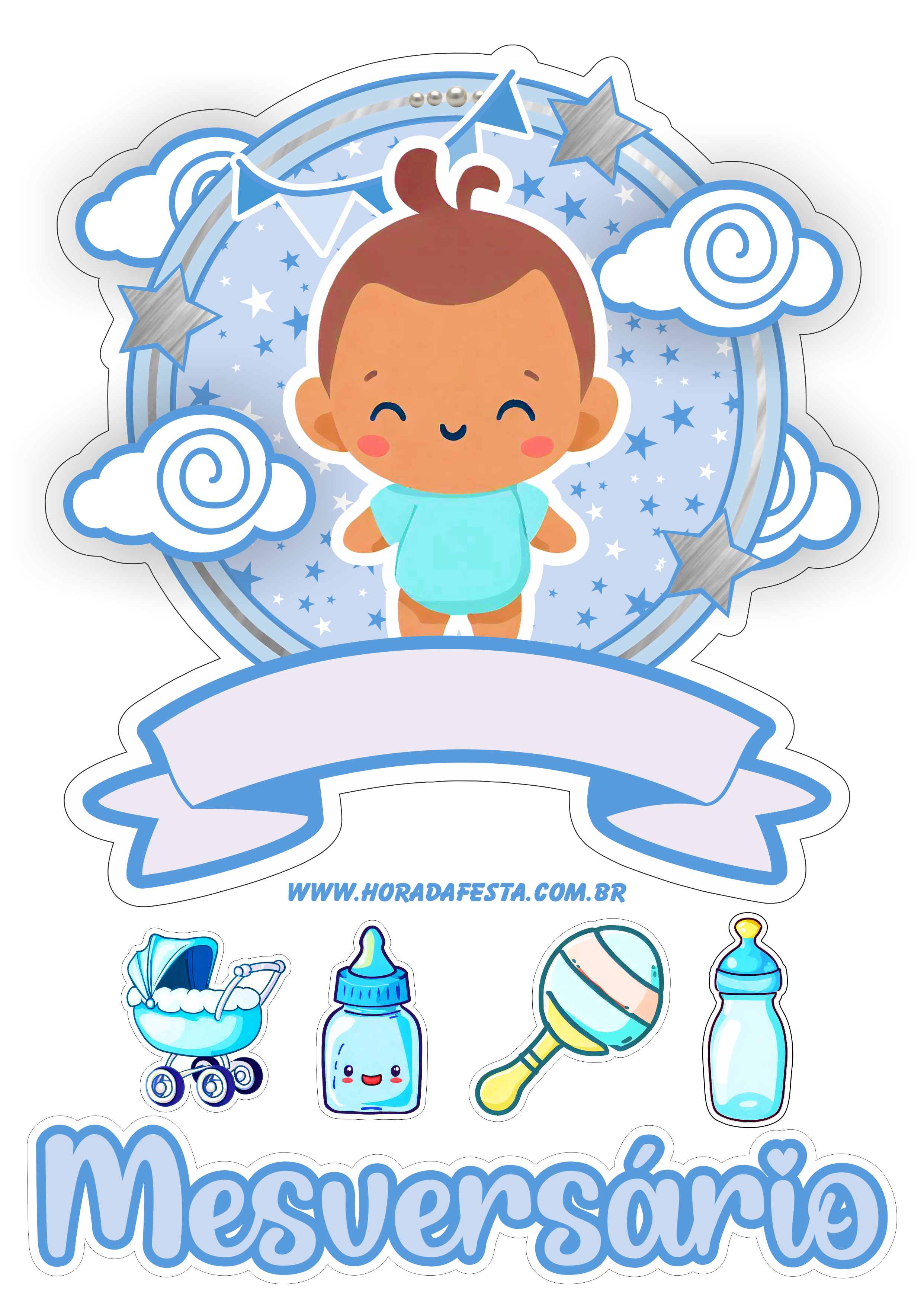 Topo de bolo mesversário bebezinho azul infantil lindo e pronto para personalizar png