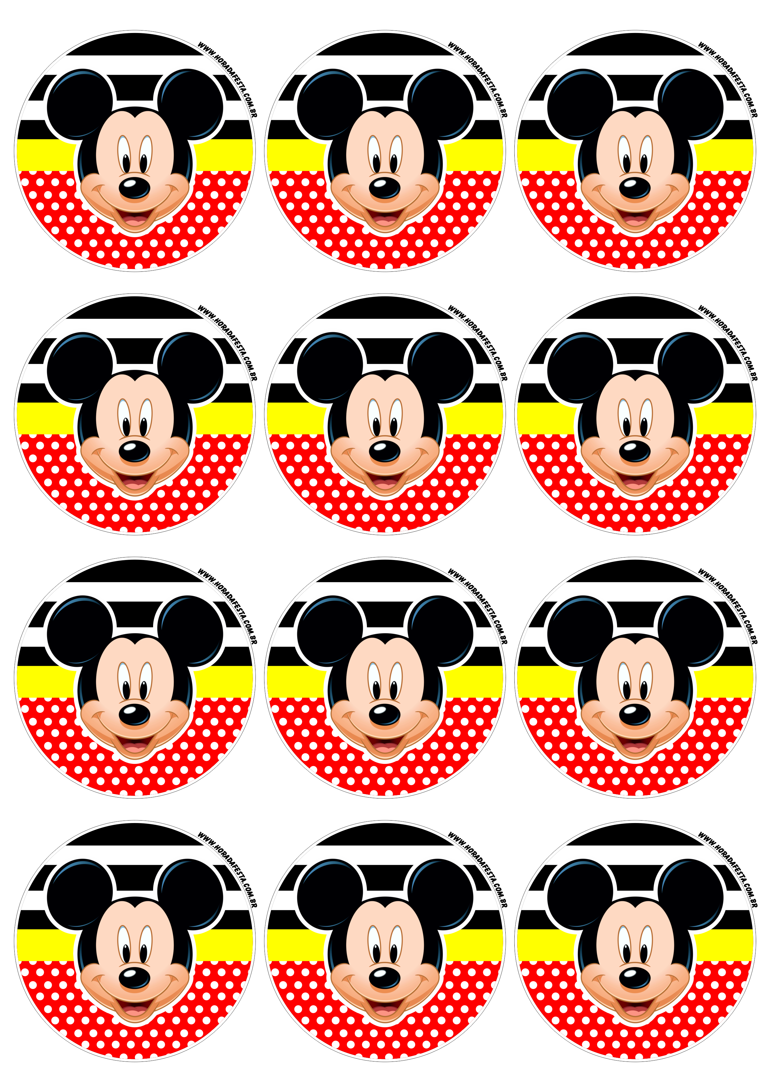 Mickey Mouse adesivo redondo tag sticker disney decoração de festa 12 imagens png