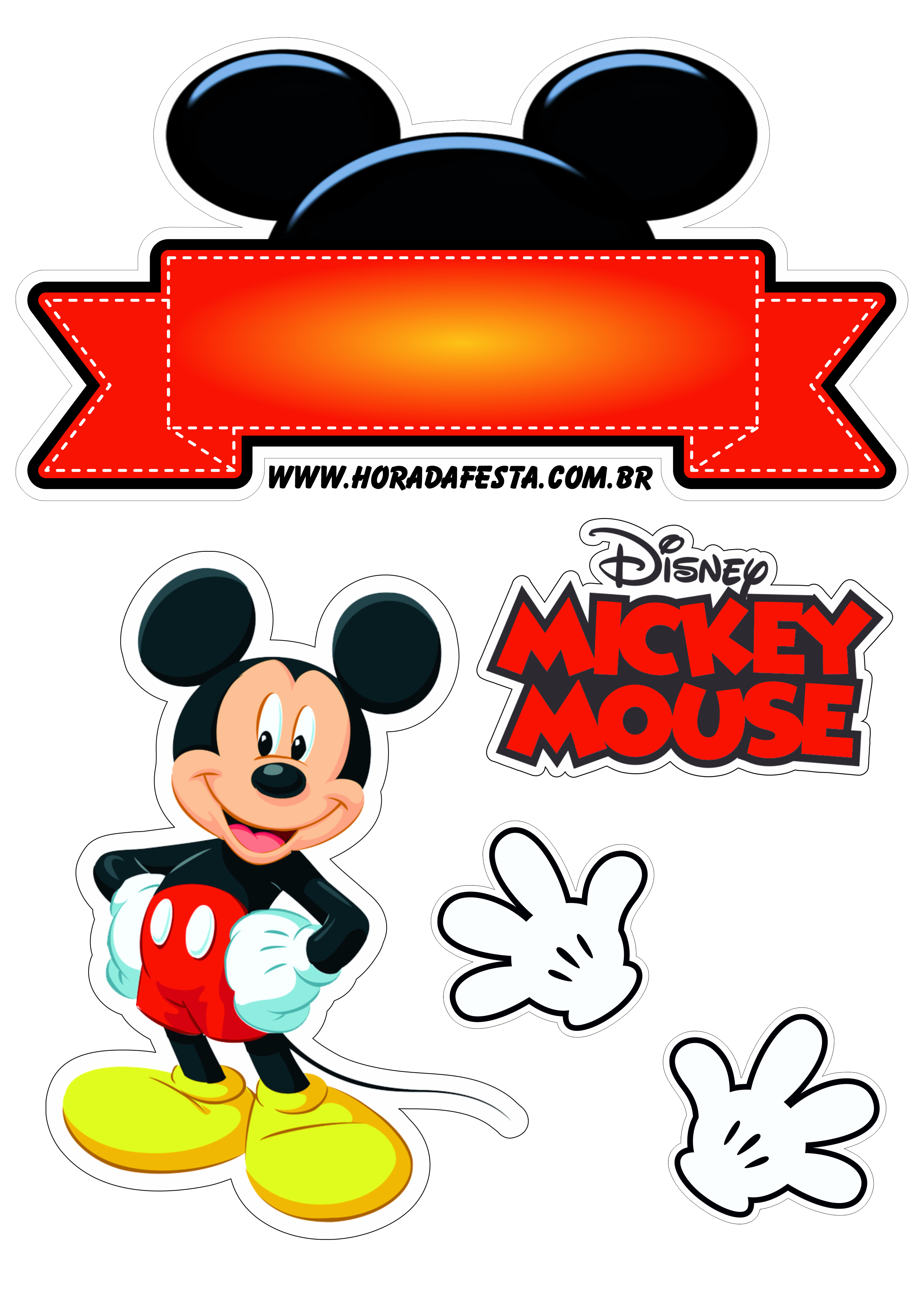Topo de bolo para imprimir Mickey Mouse decoração de festa de aniversário infantil png