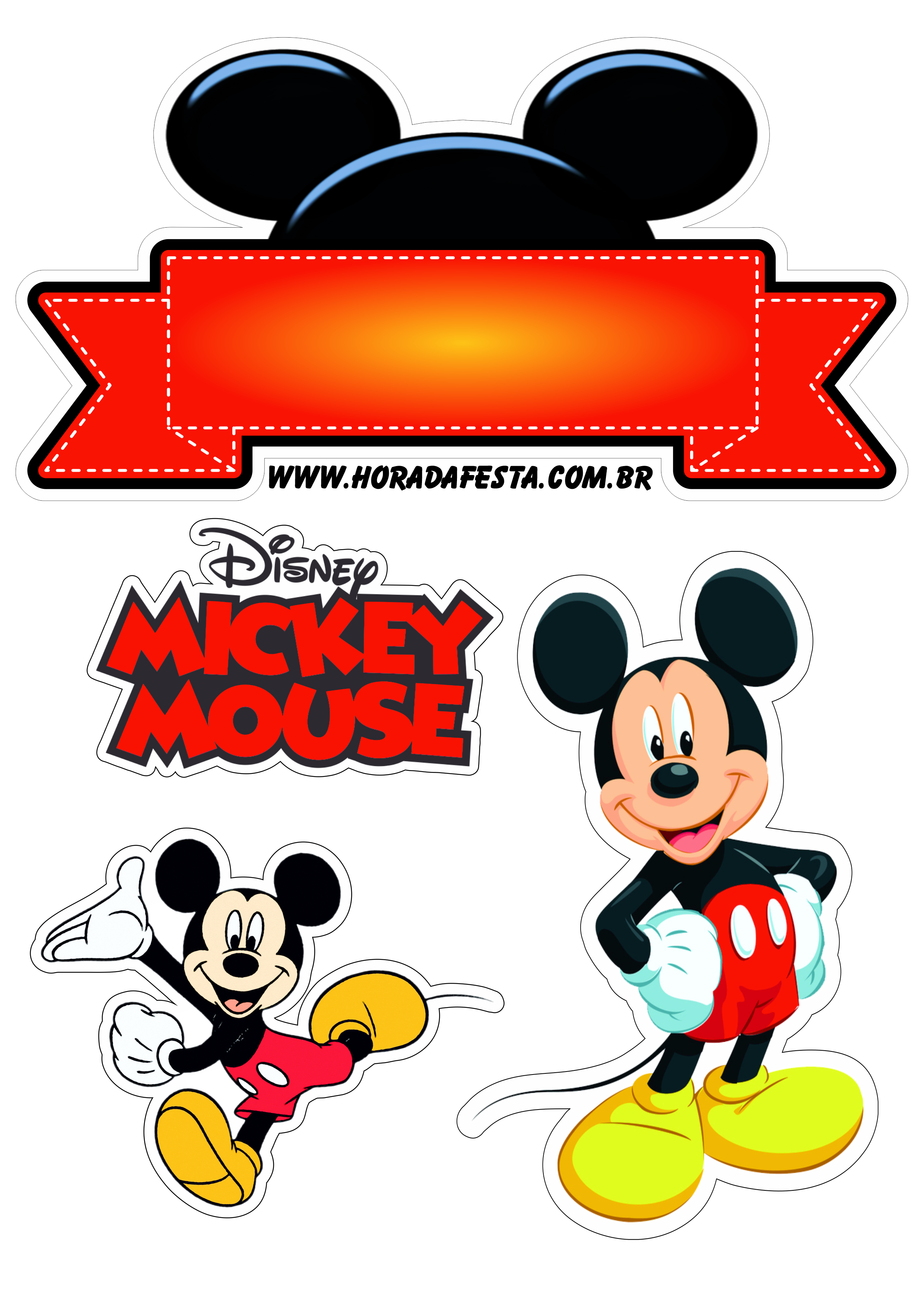 Topo de bolo para imprimir Mickey Mouse decoração de festa de aniversário infantil renda extra com festas png