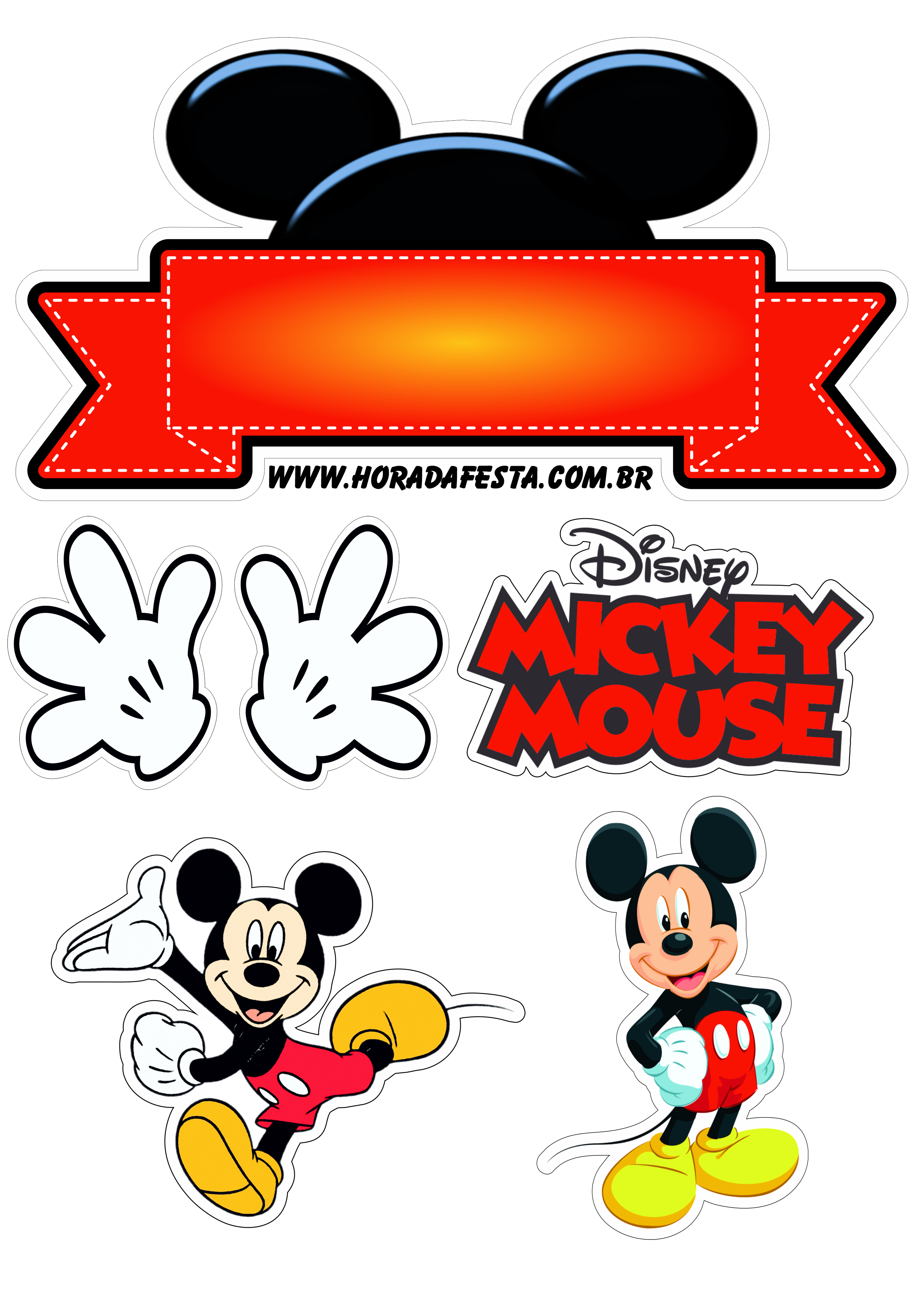 Topo de bolo para imprimir Mickey Mouse decoração de festa de aniversário infantil renda extra com artigos de papelaria png