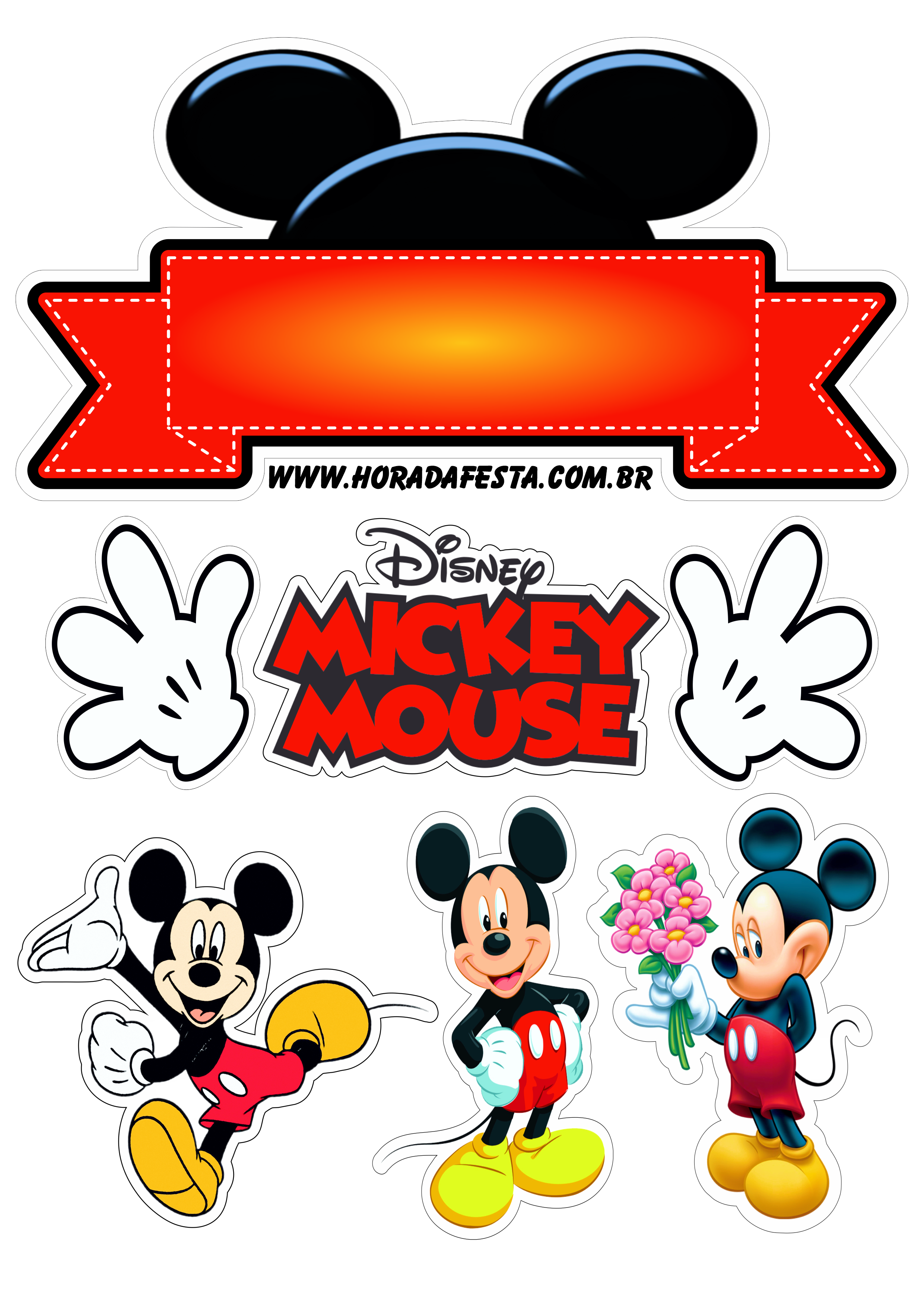 Topo de bolo para imprimir Mickey Mouse decoração de festa de aniversário infantil renda extra com artigos de papelaria festa pronta png