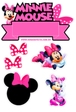 Minnie rosa topo de bolo para imprimir decoração de festa de aniversário  infantil com contorno para recorte png