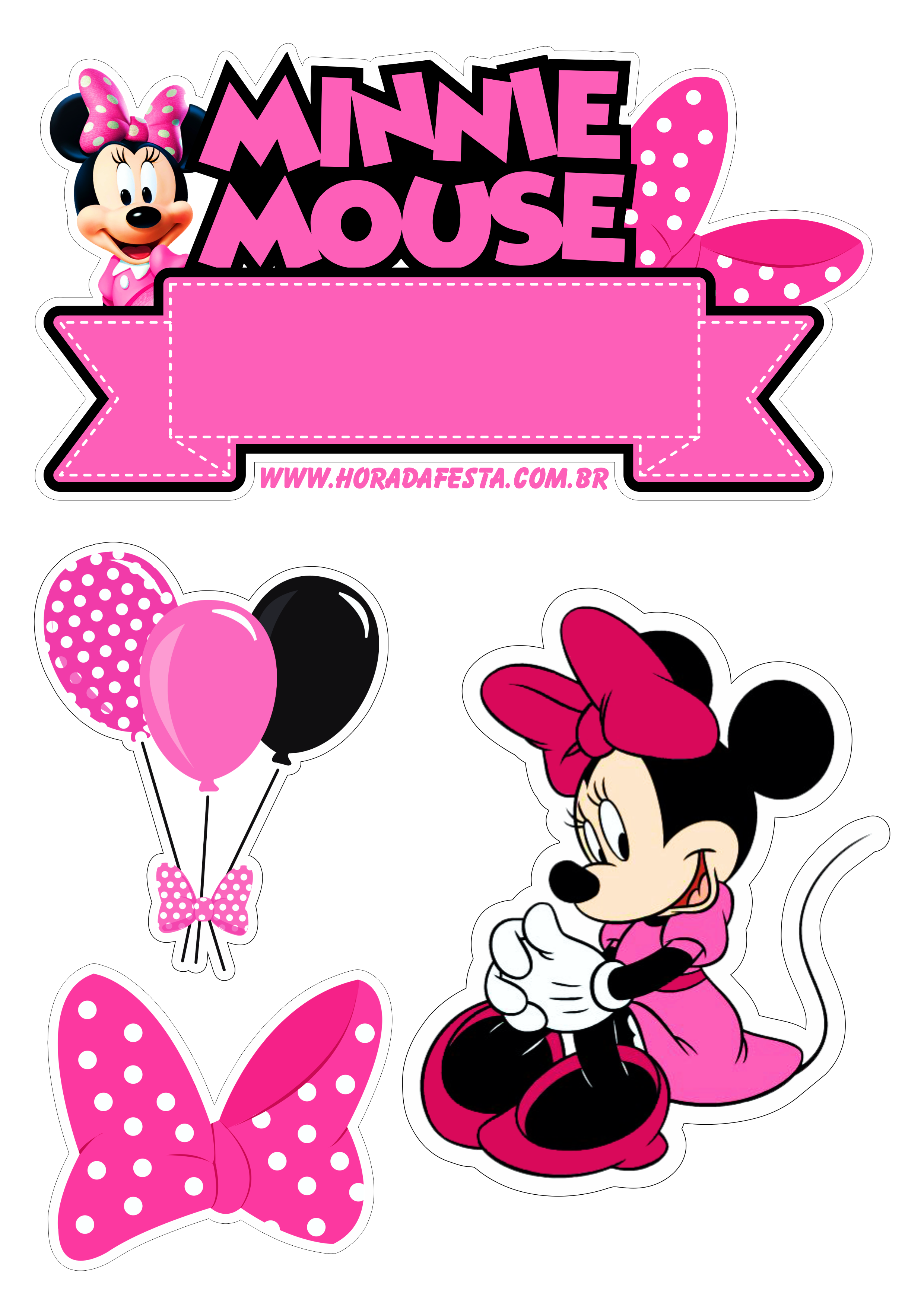 Topo de bolo para imprimir Minnie Rosa festa infantil aniversário de menina png