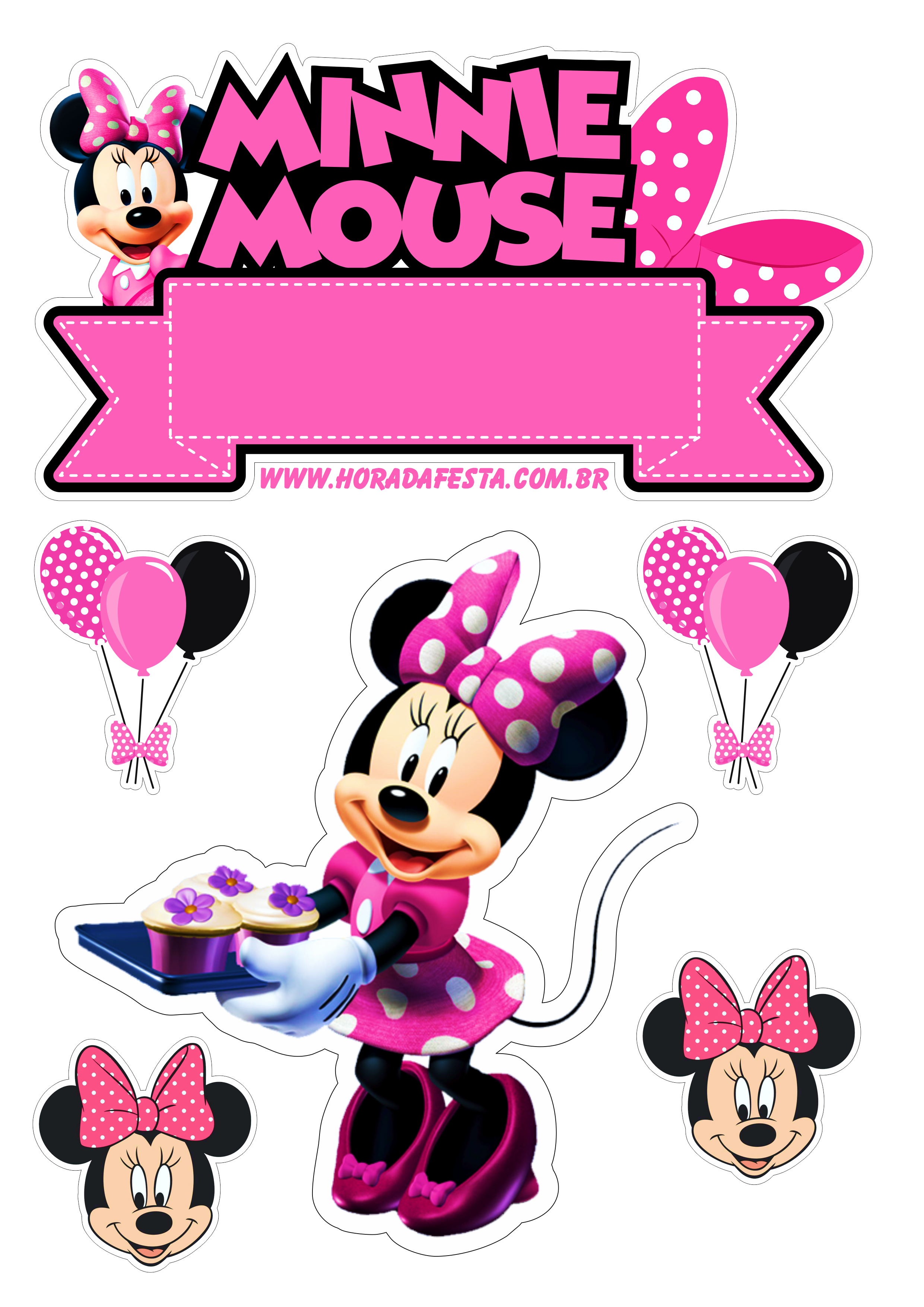 Topo de bolo para imprimir Minnie Rosa festa infantil aniversário de menina fazendo a nossa festa png