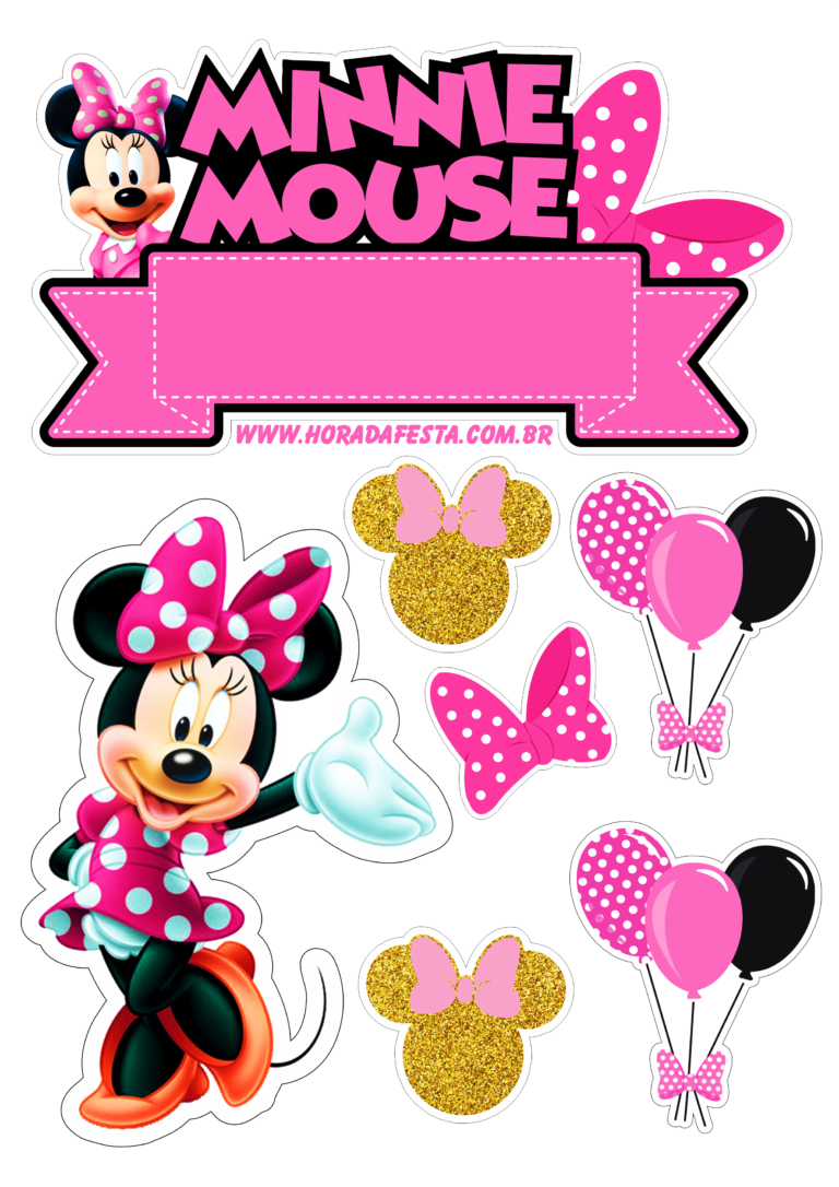 Topo de bolo para imprimir Minnie Rosa festa infantil aniversário de ...