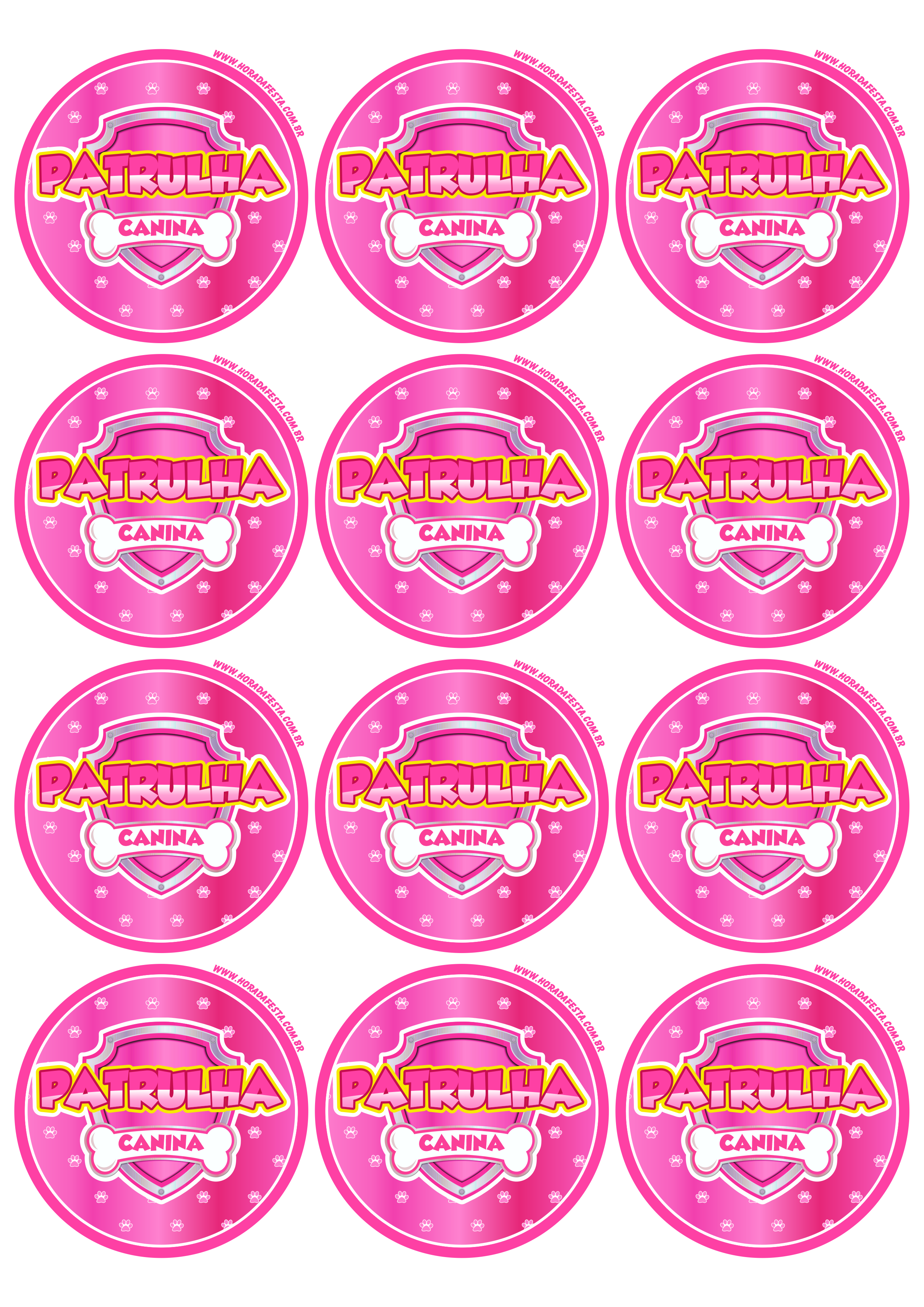 Adesivo redondo rosa tag etiquetas patrulha canina arte digital grátis 12 imagens png