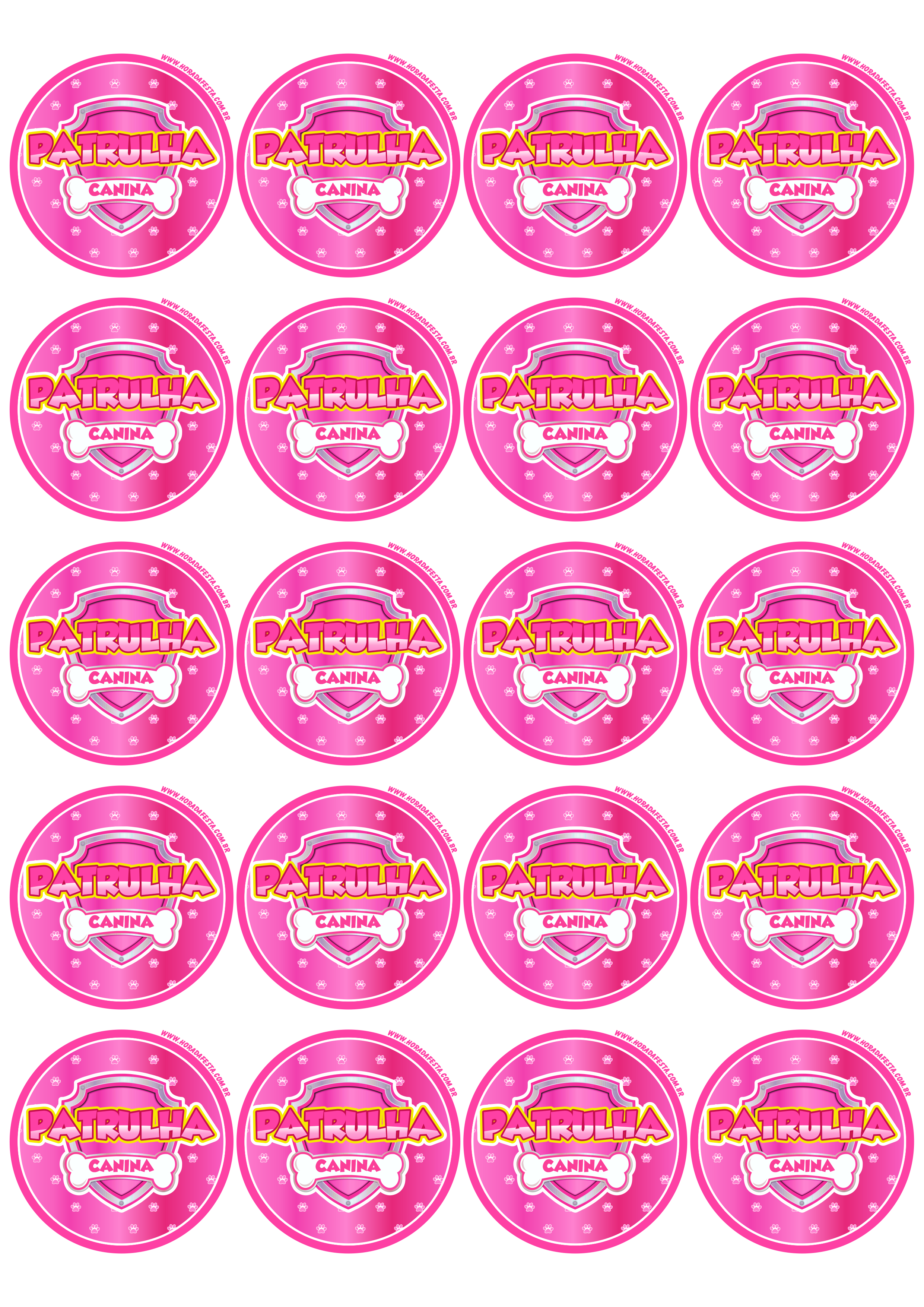 Adesivo redondo rosa tag etiquetas patrulha canina arte digital grátis 20 imagens png
