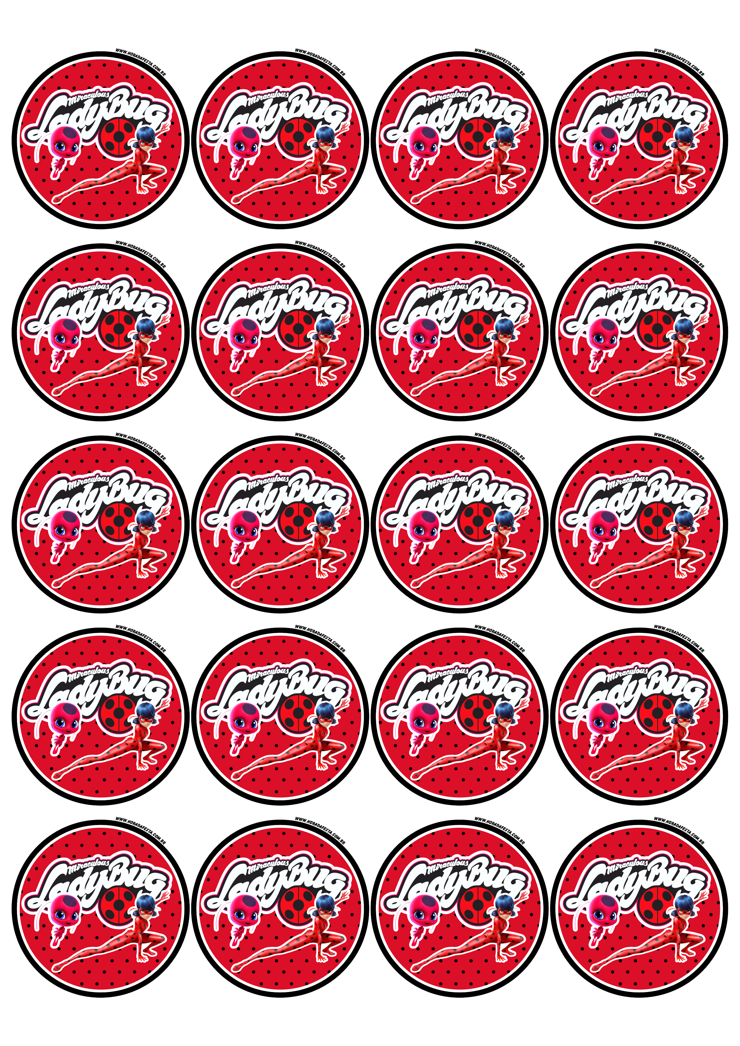 Adesivo Redondo Festa Miraculous Ladybug - 3 Cartelas Com 10 Adesivos Cada  (30 Unidades) - Alegra Festa - Artigos para Festas