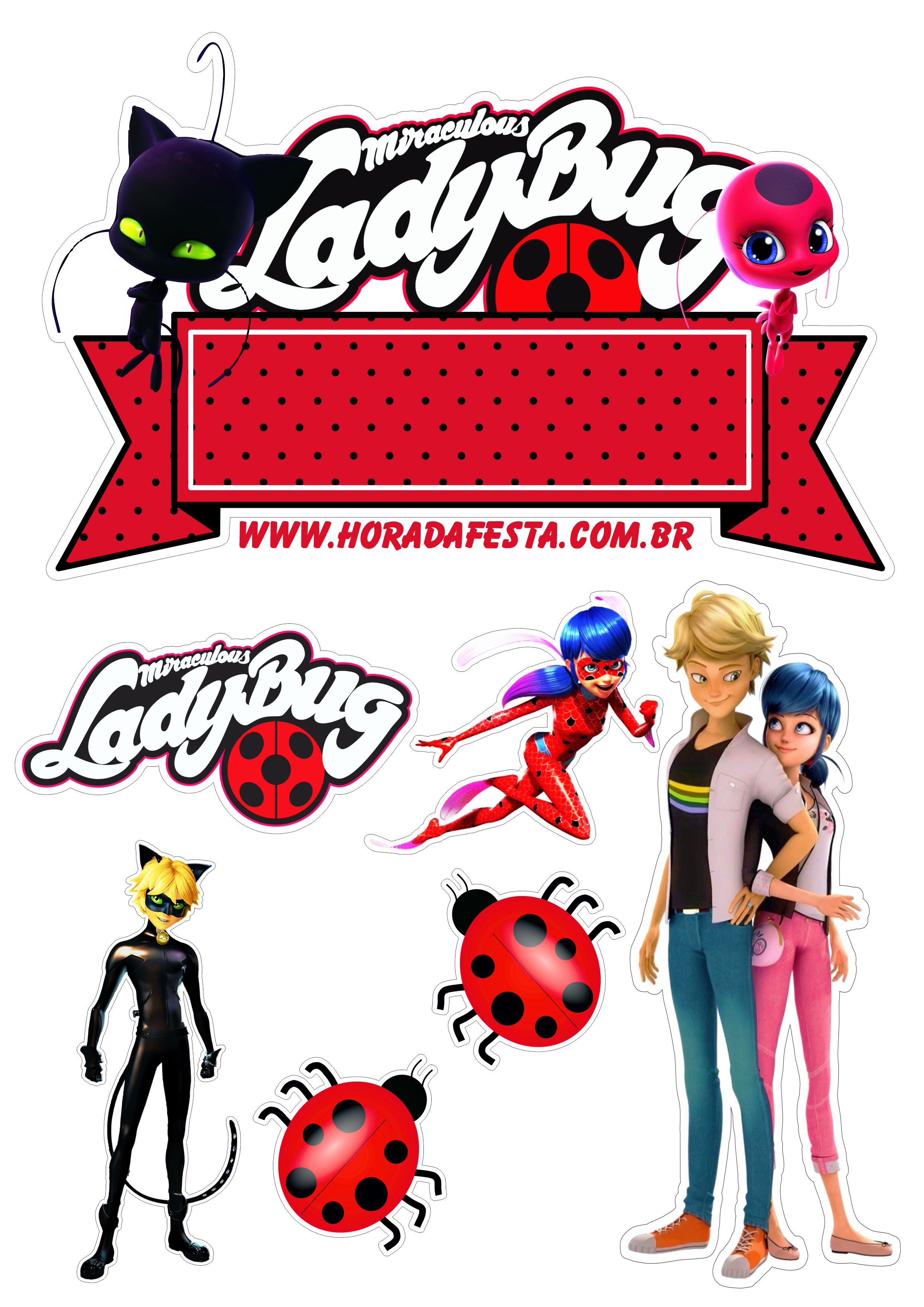 Miraculous Ladybug e cat noir topo de bolo festa de aniversário infantil artes gráficas design fazendo a nossa festa png