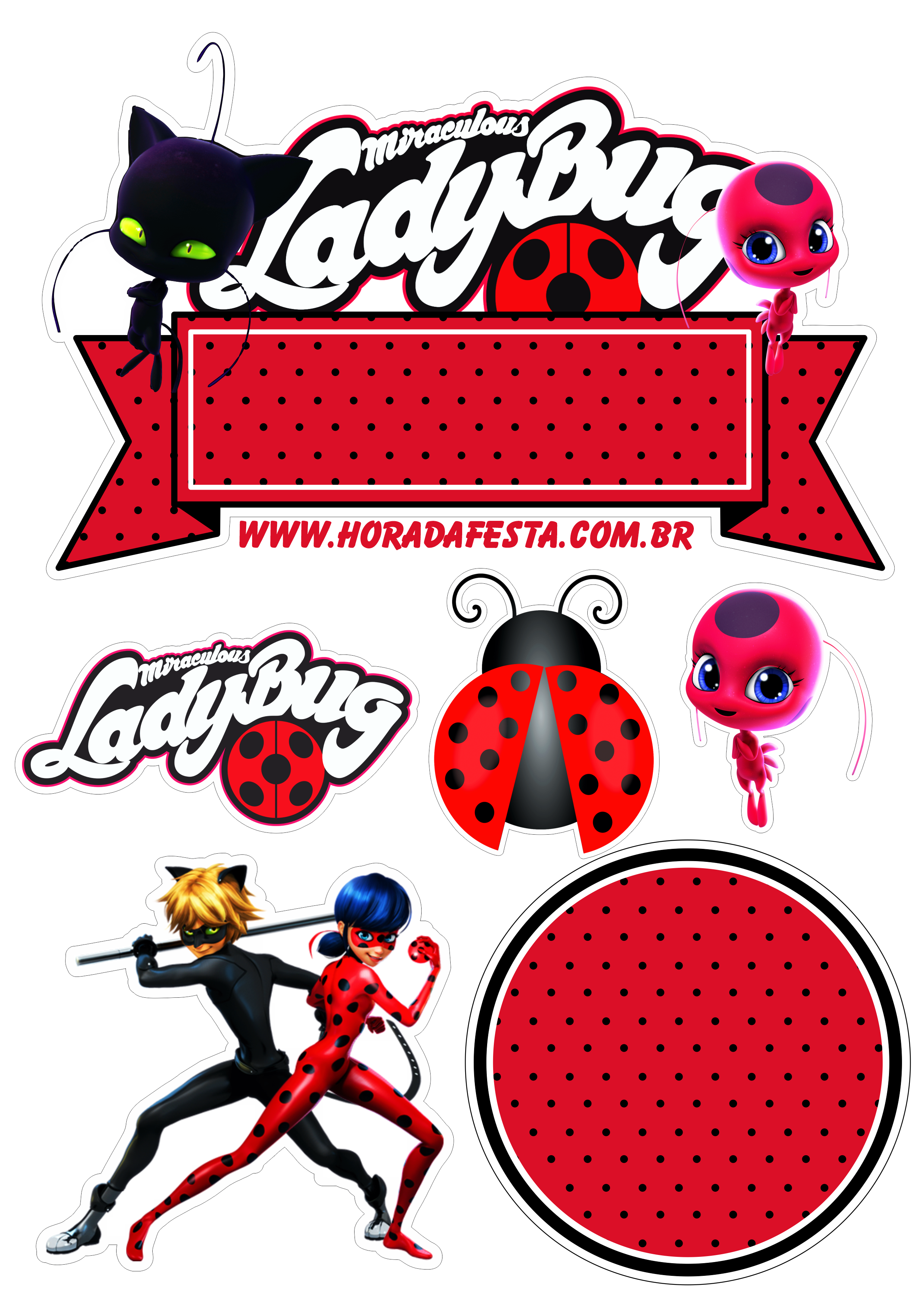 Topo de Bolo Ladybug Para imprimir totalmente gratuito