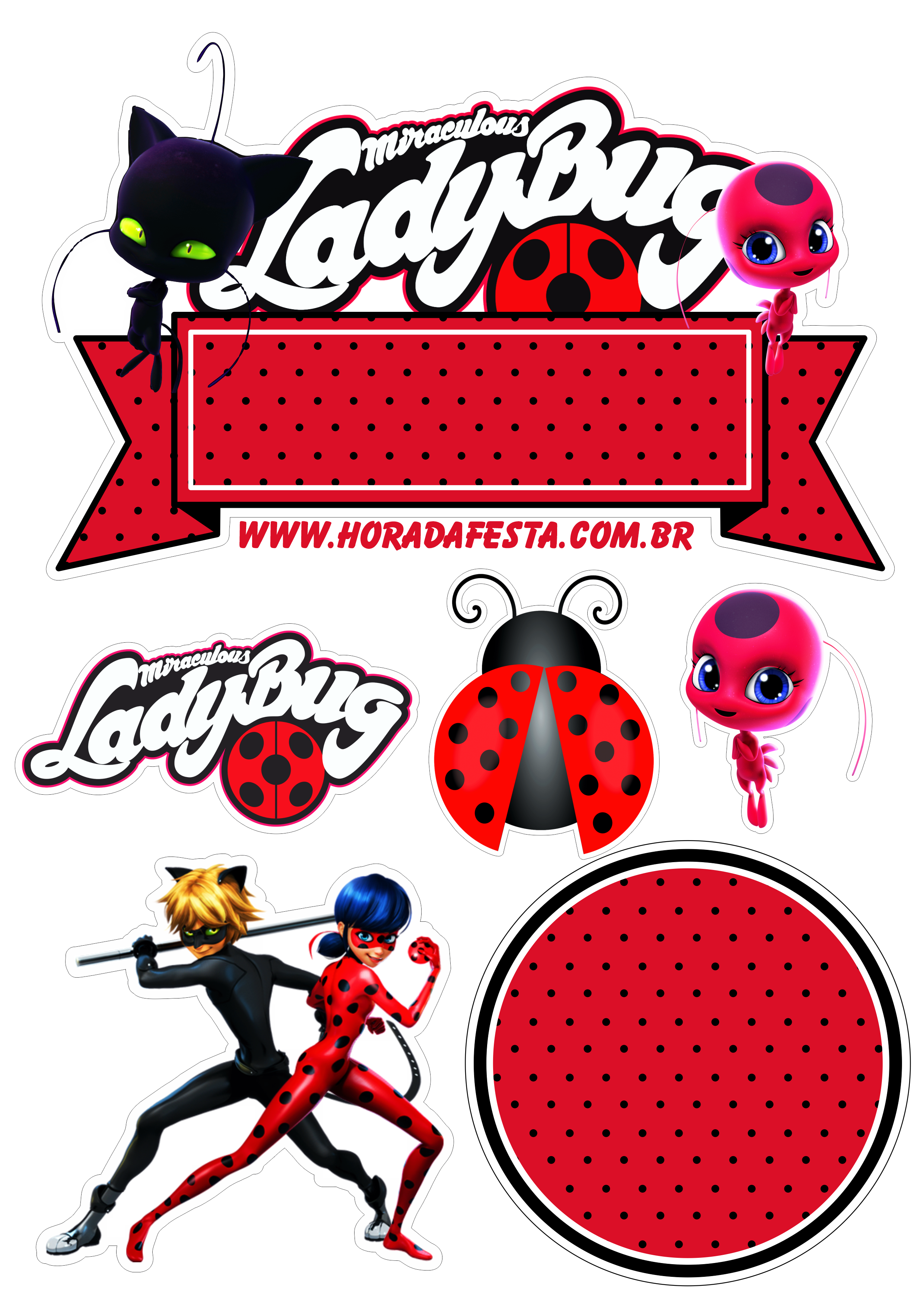 Miraculous Ladybug e cat noir topo de bolo festa de aniversário infantil artes gráficas design fazendo a nossa festa decoração papelaria png