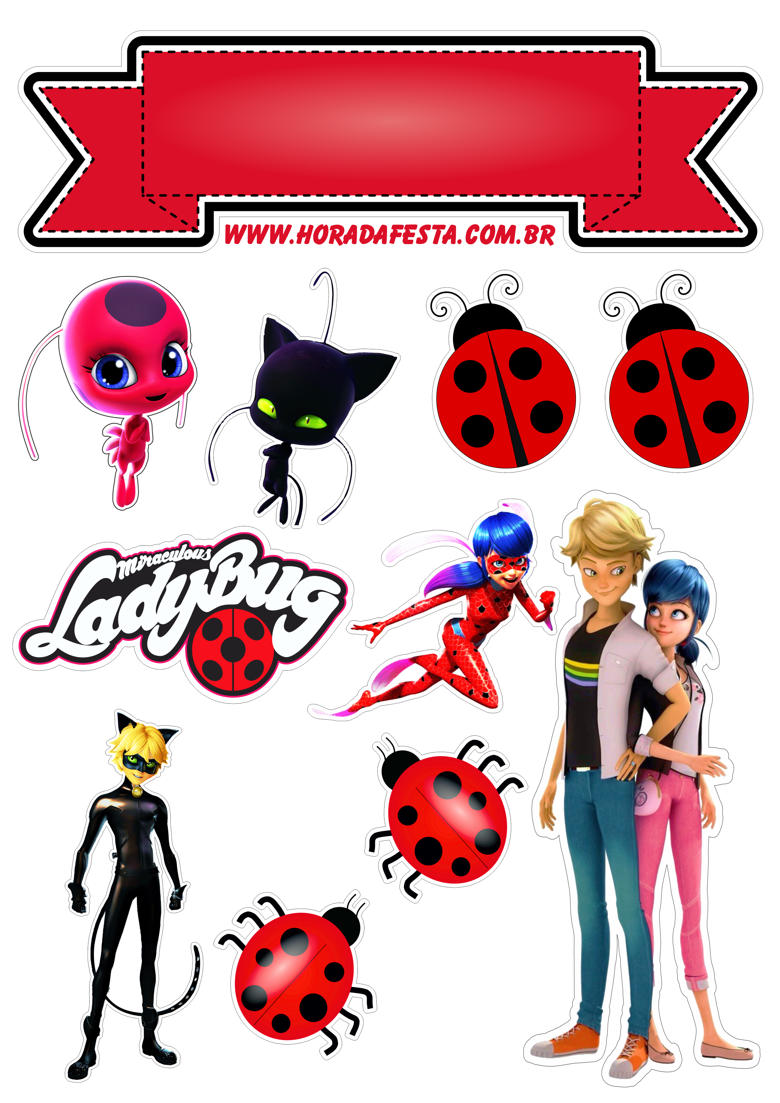 Miraculous Ladybug e cat noir topo de bolo festa de aniversário infantil artes gráficas design festa pronta decoração artigos de papelaria png