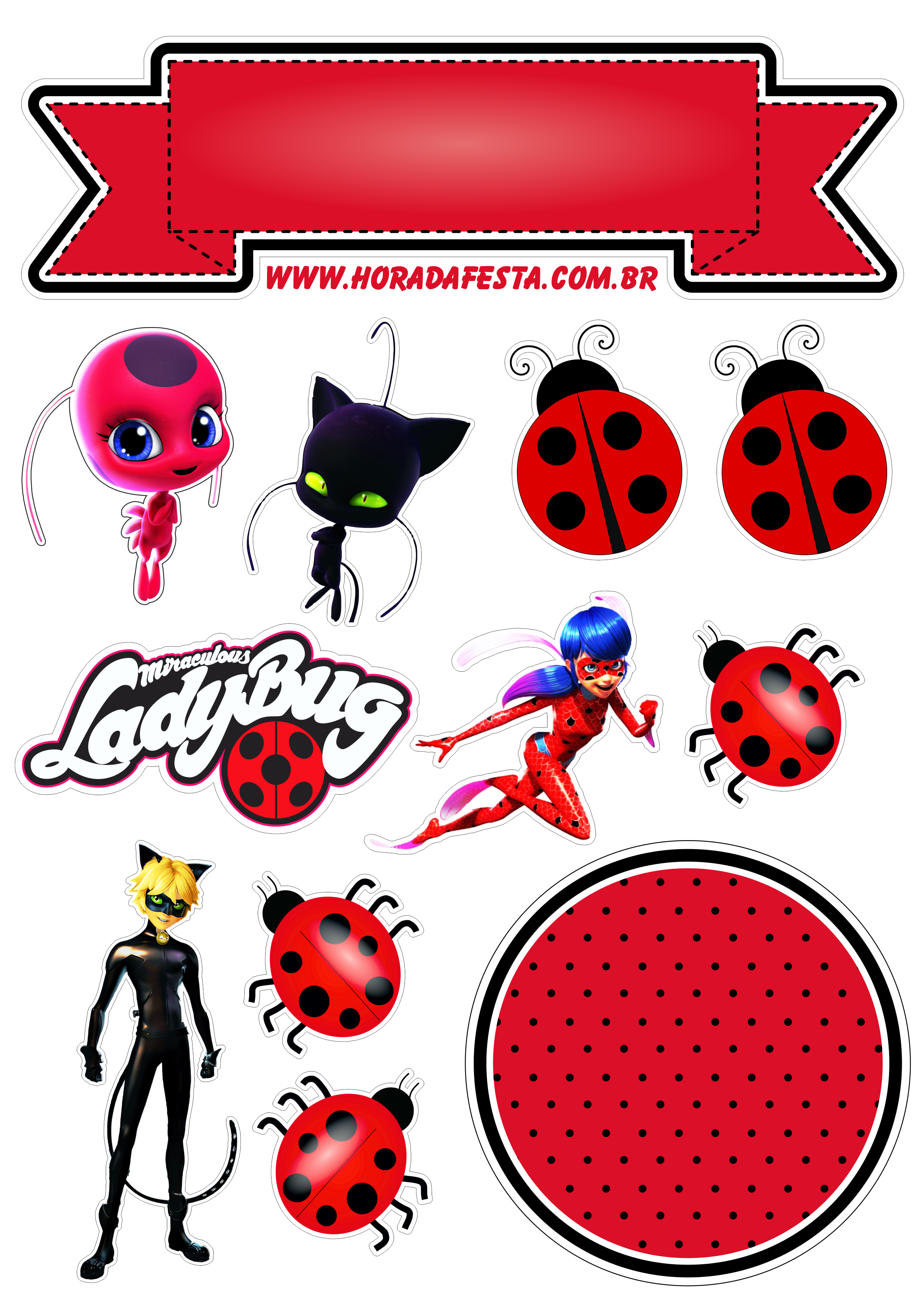 Miraculous Ladybug e cat noir topo de bolo festa de aniversário infantil  artes gráficas design fazendo a nossa festa decoração png