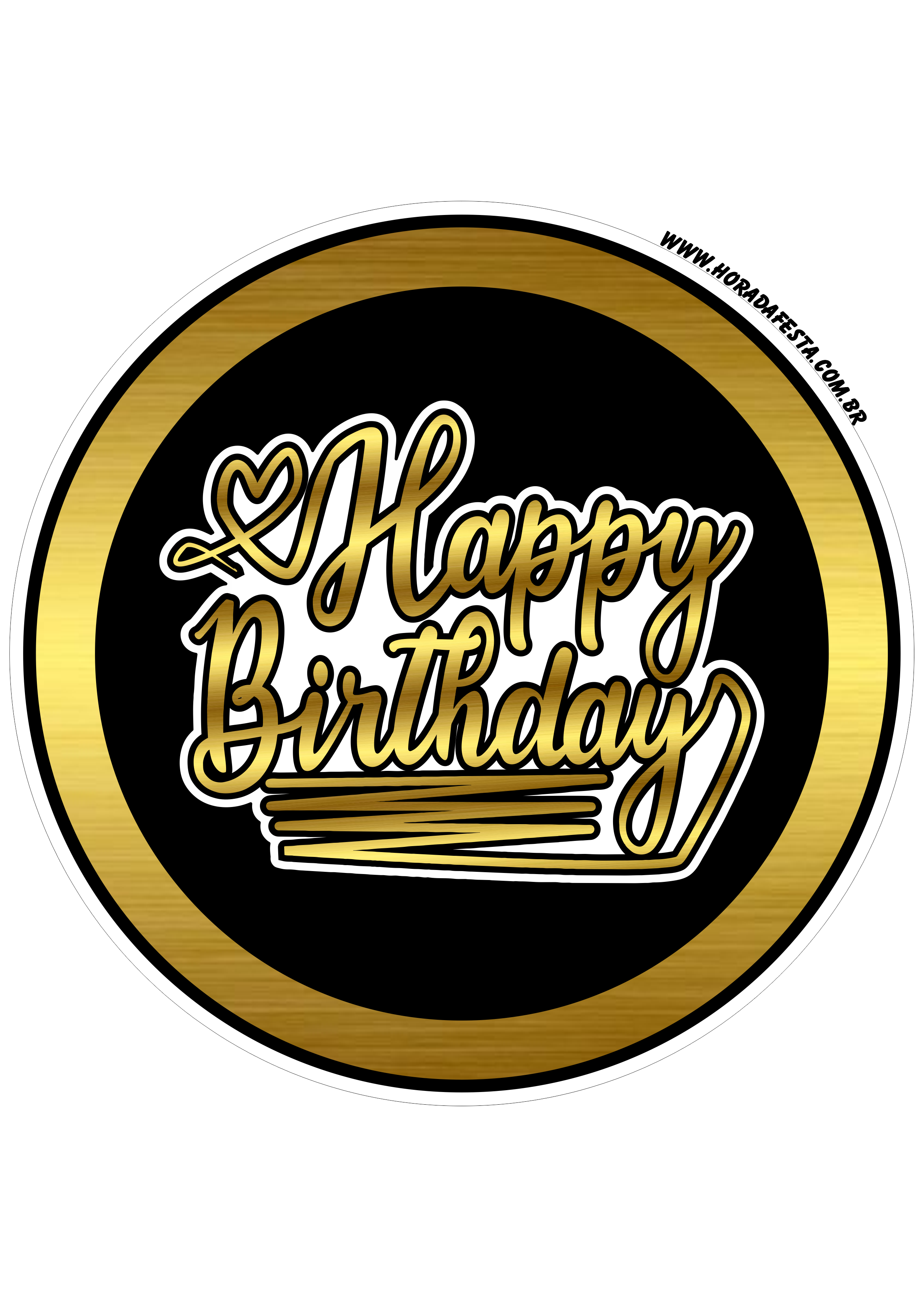 Happy Birthday adesivo redondo dourado tag sticker decoração de mimos para festa png