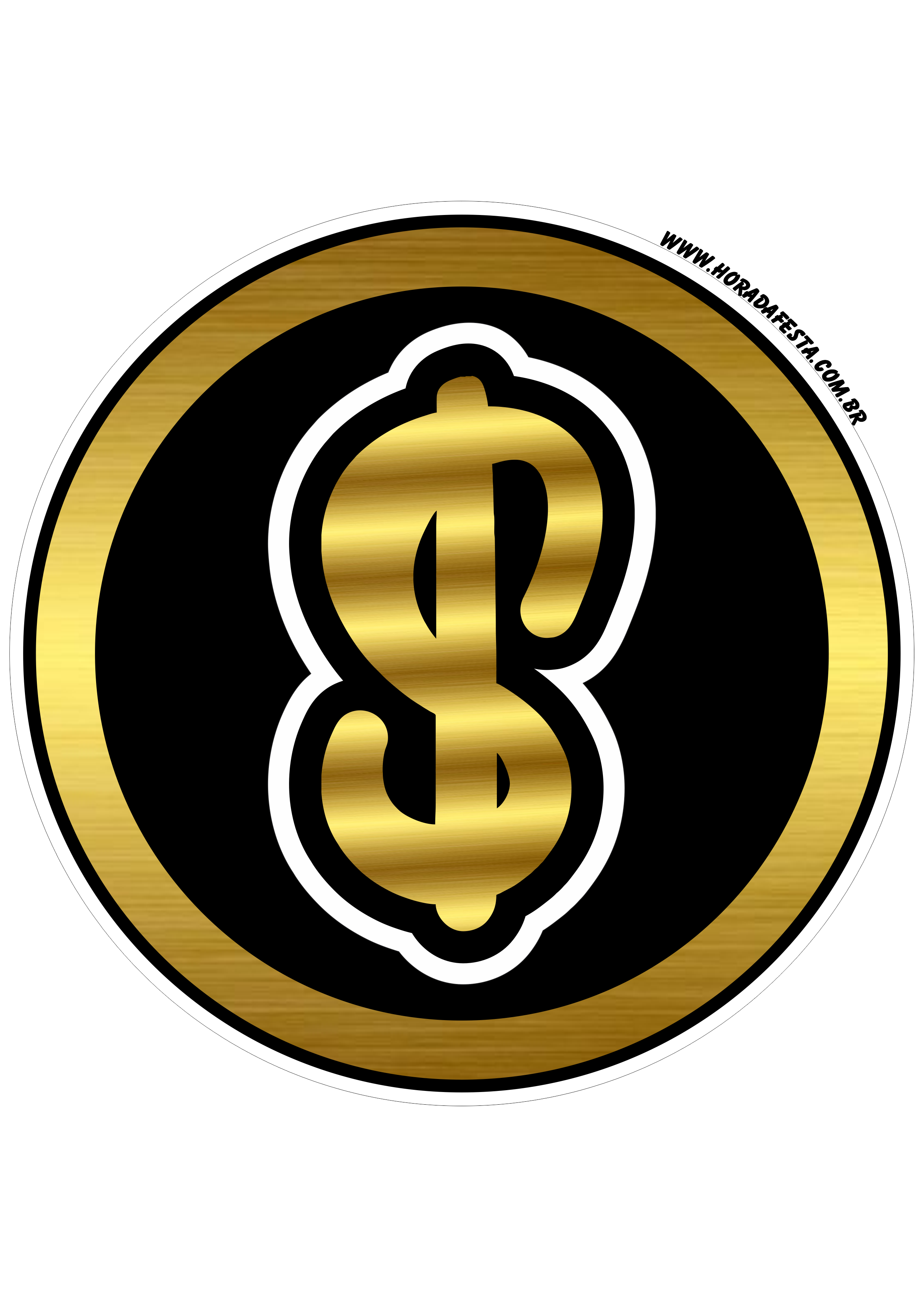 Money cifrão símbolo do dinheiro adesivo redondo dourado tag sticker decoração de mimos para festa png