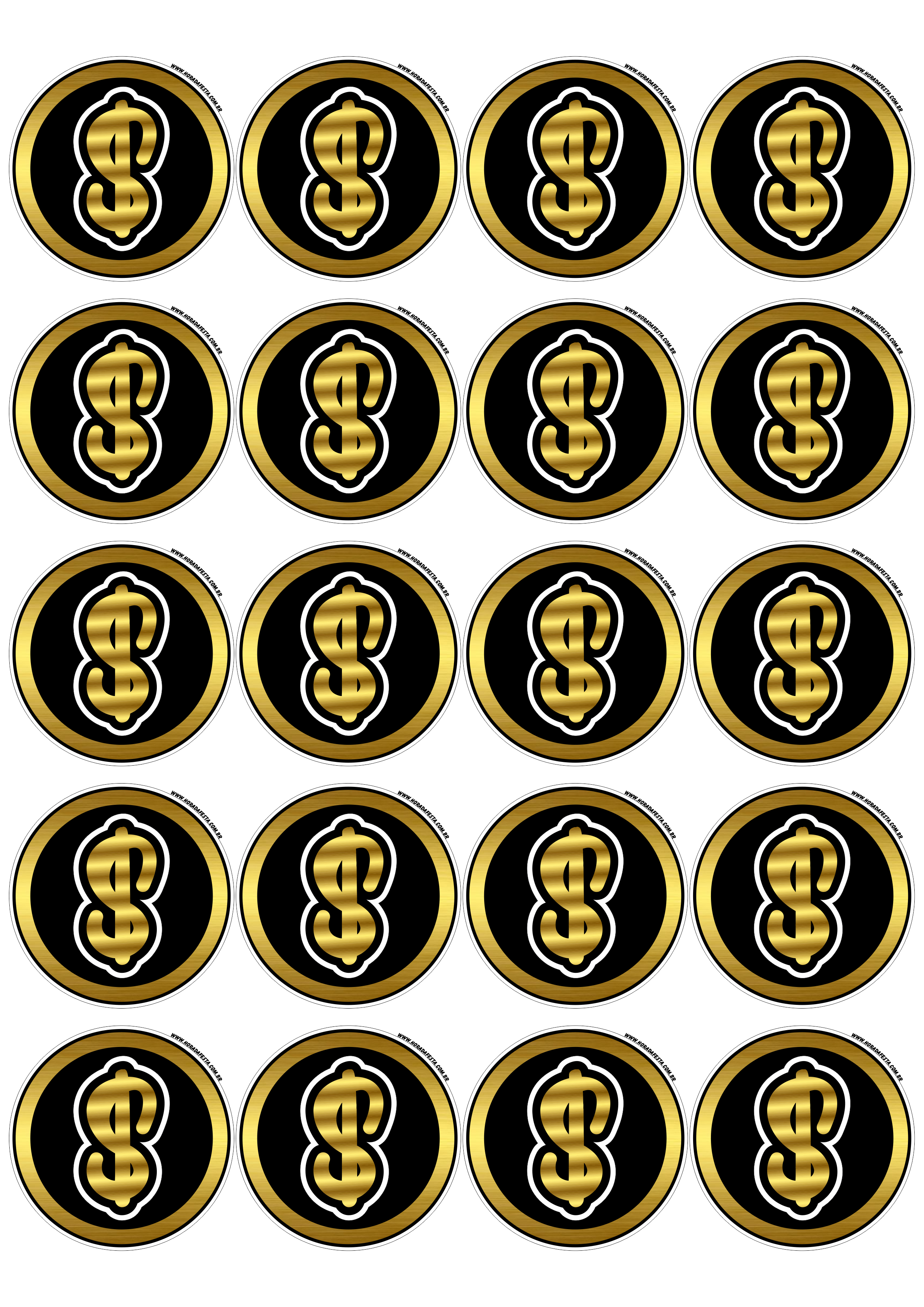 Money cifrão símbolo do dinheiro adesivo redondo dourado tag sticker decoração de mimos para festa 20 imagens png