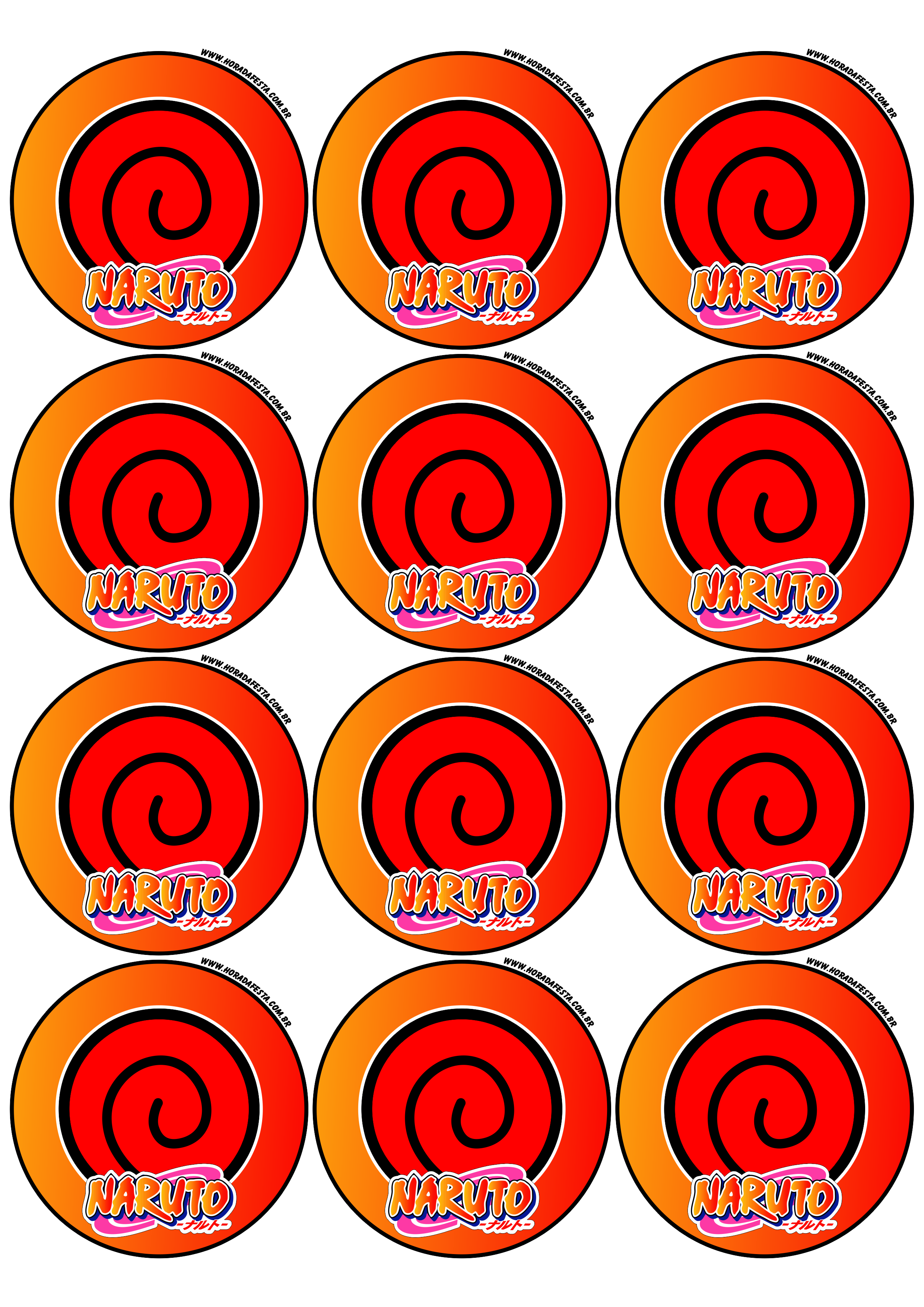 Naruto Shippuden adesivo redondo símbolo clã Uzumaki decoração de festas artigos de papelaria tag sticker 12 imagens png