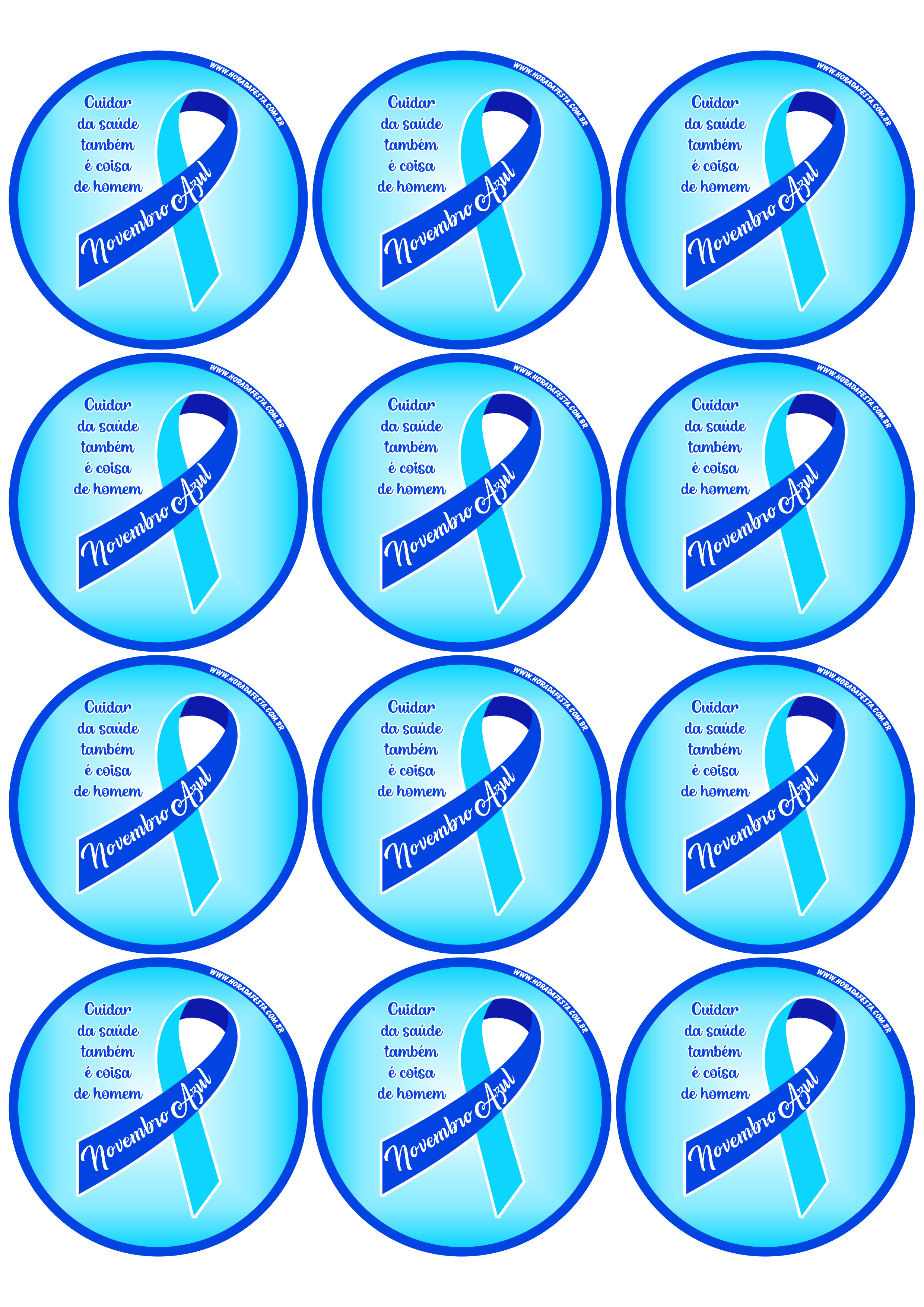 Novembro Azul mês de prevenção ao câncer de próstata cuidar da saúde também é coisa de homem adesivo tag sticker redondo 12 imagens png