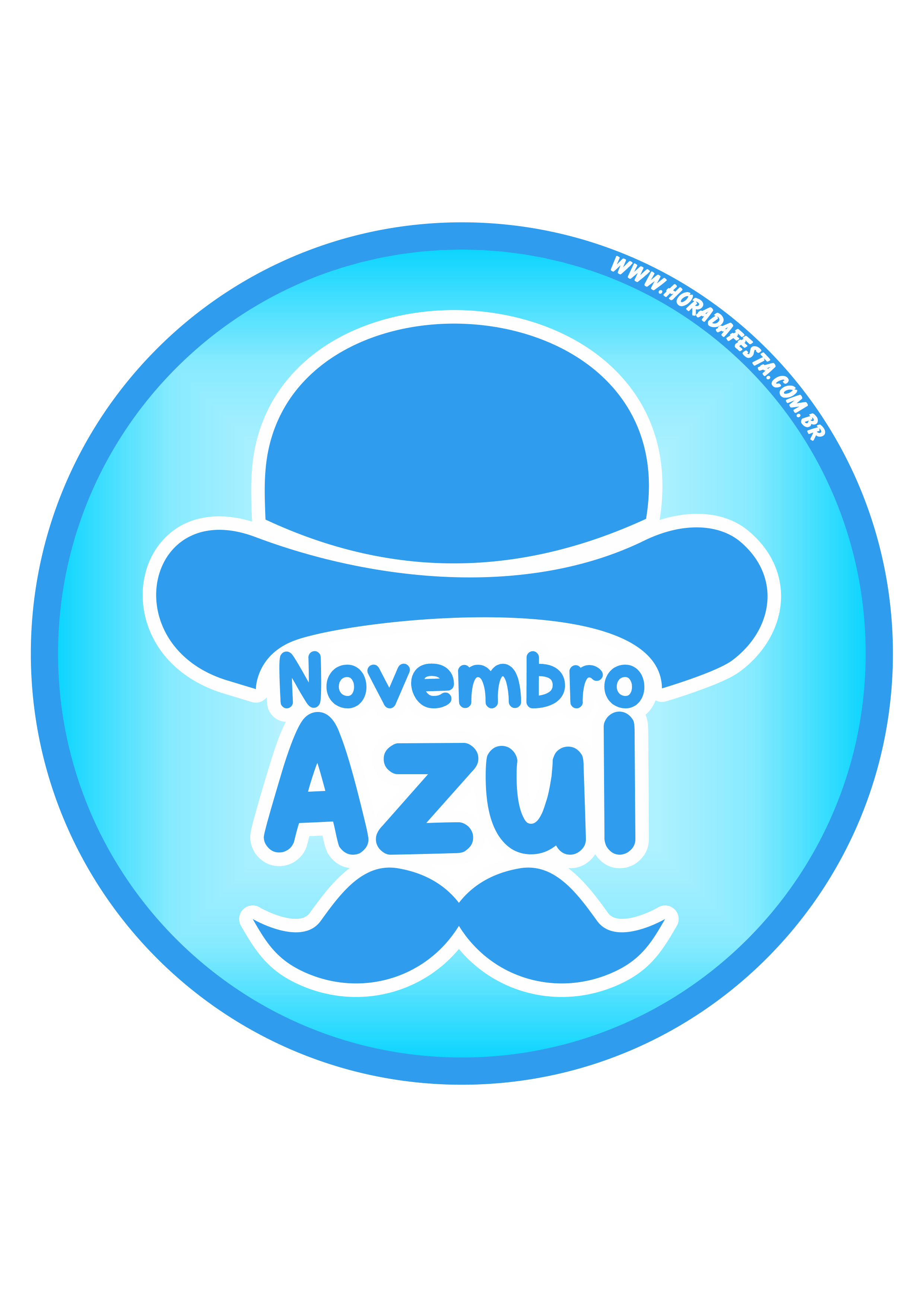 Novembro Azul mês de prevenção ao câncer de próstata chapéu e bigode adesivo tag sticker painel redondo png