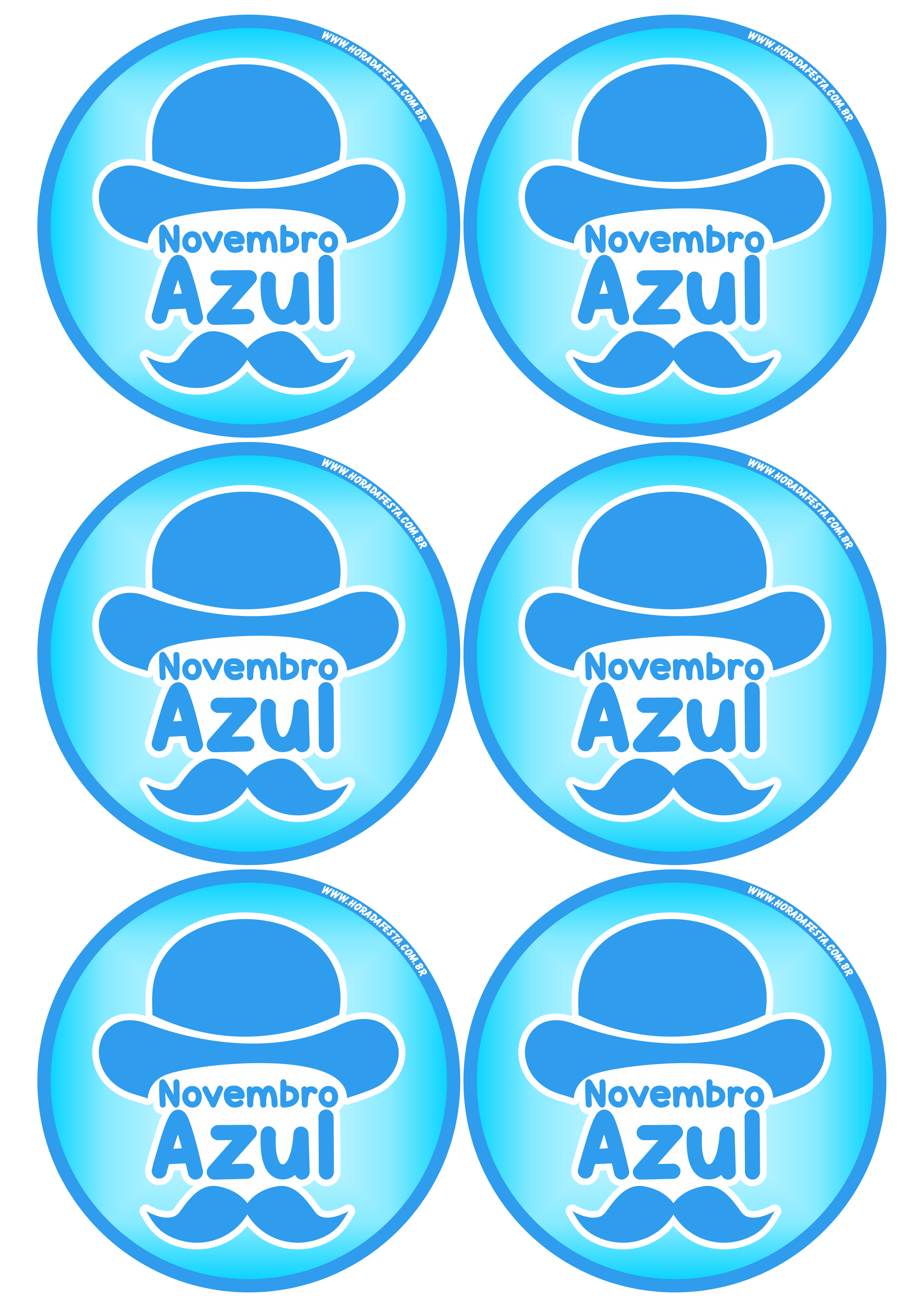 Novembro Azul mês de prevenção ao câncer de próstata chapéu e bigode adesivo tag sticker 6 imagens redondo png